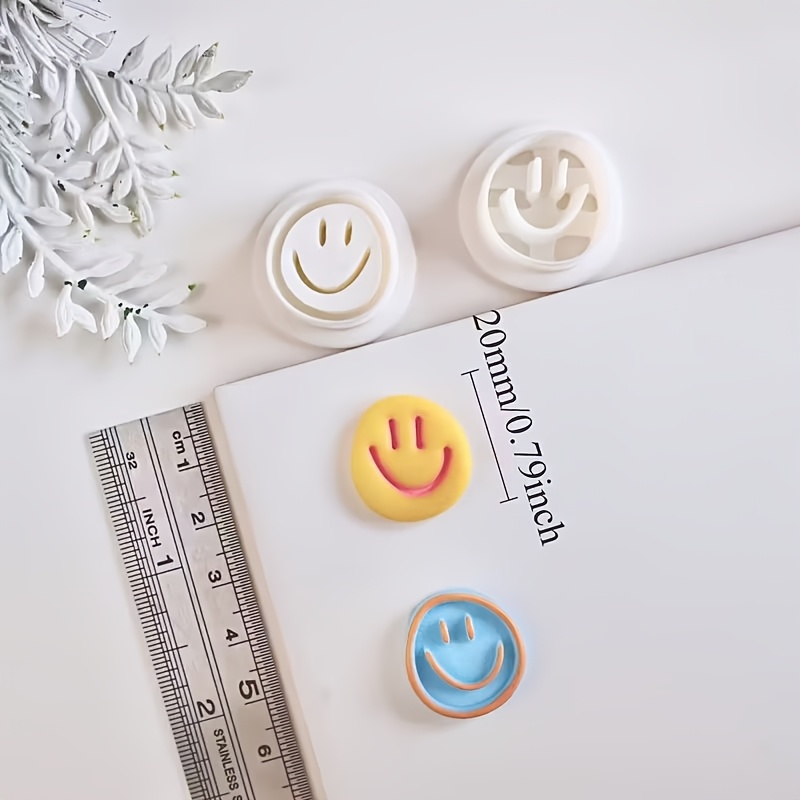 Image of 2pcs Happy Face Earring Clay Cutter - Colorful Making Kit, Plastic Clay Cutter For Jewelry Making Supplies, Optimistic Design | Durable Plastic, Perfectly Suitable For Handmade Earrings And Jewelry