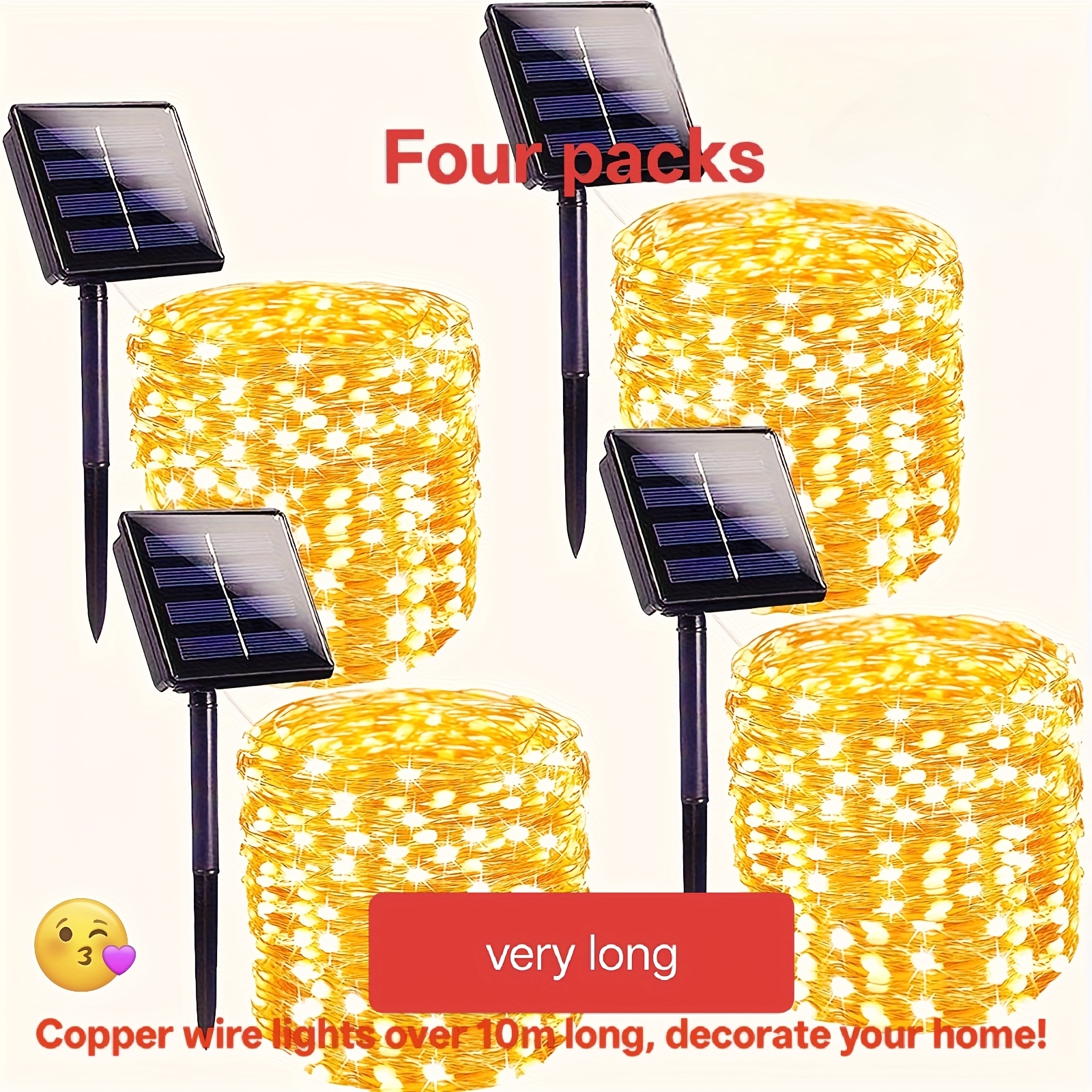 TEMU 4 Sets Of Outdoor Solar Light String Kits, Outdoor Fairy Lights - 400 Led Outdoor Small Lights, Ip44, 8 . Copper Wire Lights, Suitable For