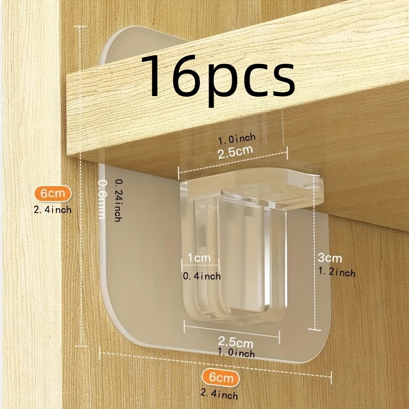 TEMU 16pcs Easy-install No-drill Shelf Support Pegs - Self-adhesive, Strong Partition Holders For Kitchen Cabinets & Bookcases, Polished , Utility Hooks