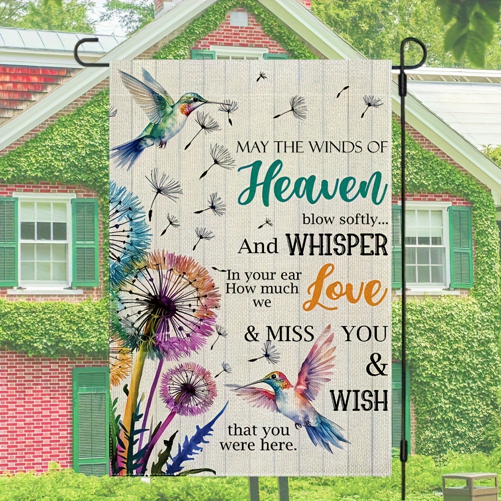 TEMU 1pc May Of Heaven Blow Softly Garden Yard Flag | Double Sided Memorial & Remembrance Design With Vibrant Flowers & Hummingbirds, 30.48x45.72cm,