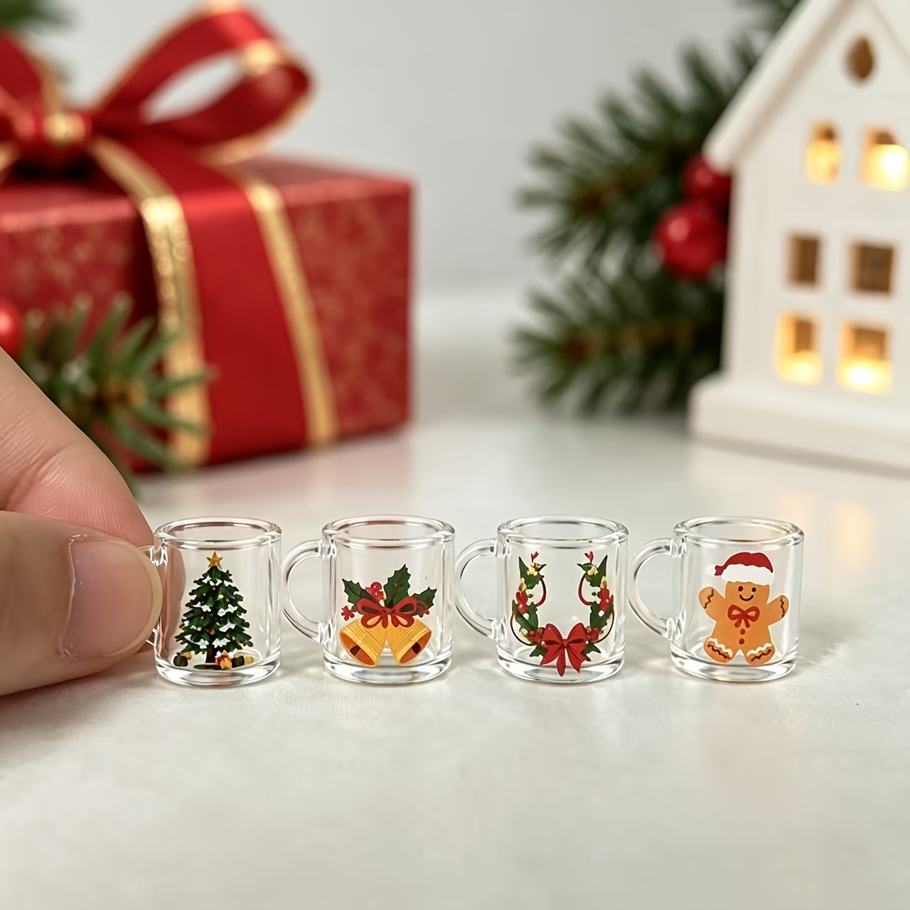 TEMU Set Of 4 Mini Christmas Cups, Miniature Cups, Special Christmas Gift, Dollhouse Kitchen Accessory Decor For Christmas, Suitable For Bjd/ob11,
