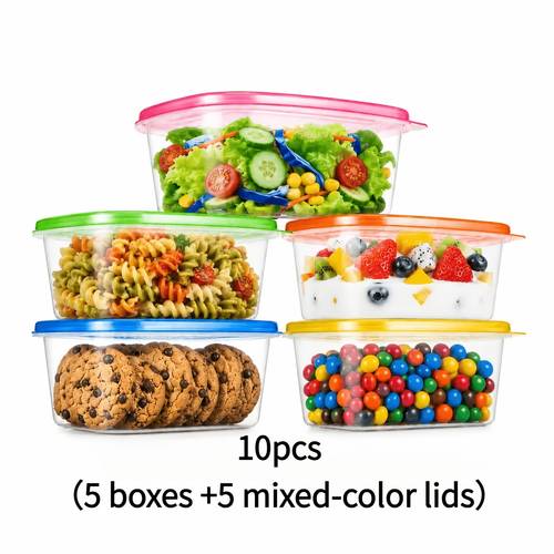 5pcs set 5 boxes and 5 mixed color lids transparent food storage containers with lids pp material freezer and dishwasher safe home kitchen grain meat fruit vegetable classification storage boxes