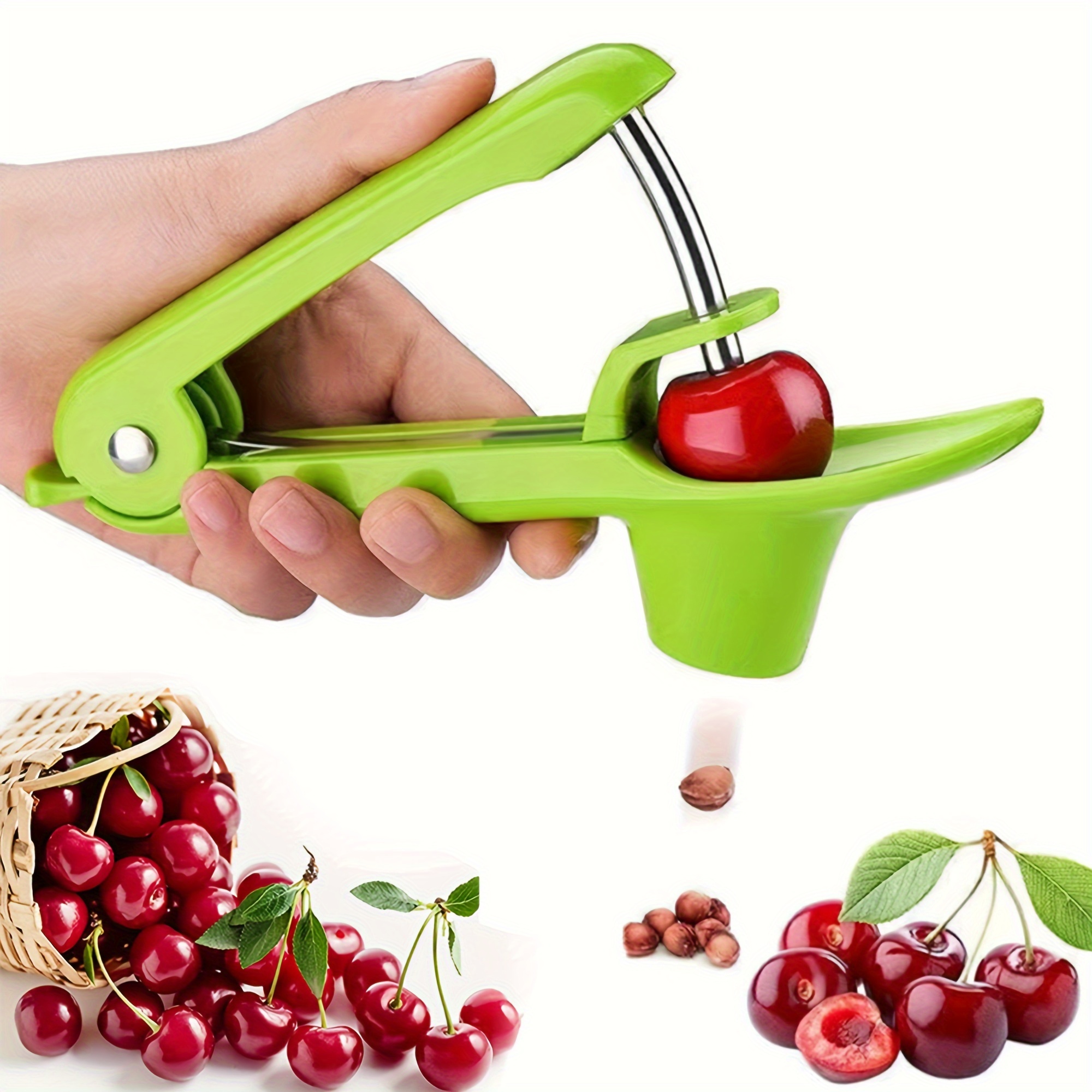 

Stainless Steel Cherry Pitter Tool, Cherry Corer Pitter Remover With Silicone Holder, Lengthened Splatter Guard, Easy Grip Handle For Quick Pit Removal