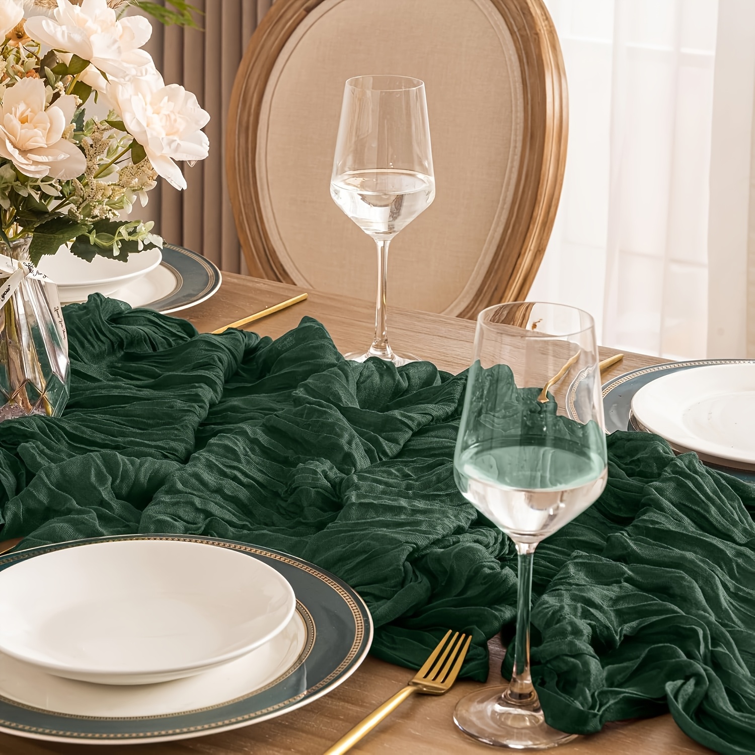 TEMU Nappe et chemin de table en de vert foncé style bohème et ferme - , convient pour , fêtes, anniversaires, décorations de Noël - Couverture