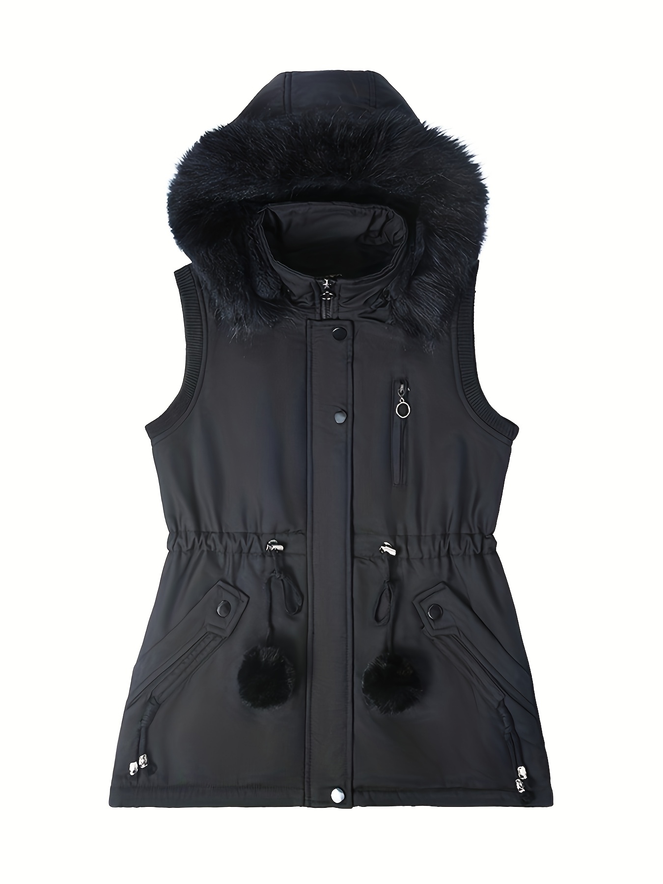 womens casual fitted vest with a removable hood details 5