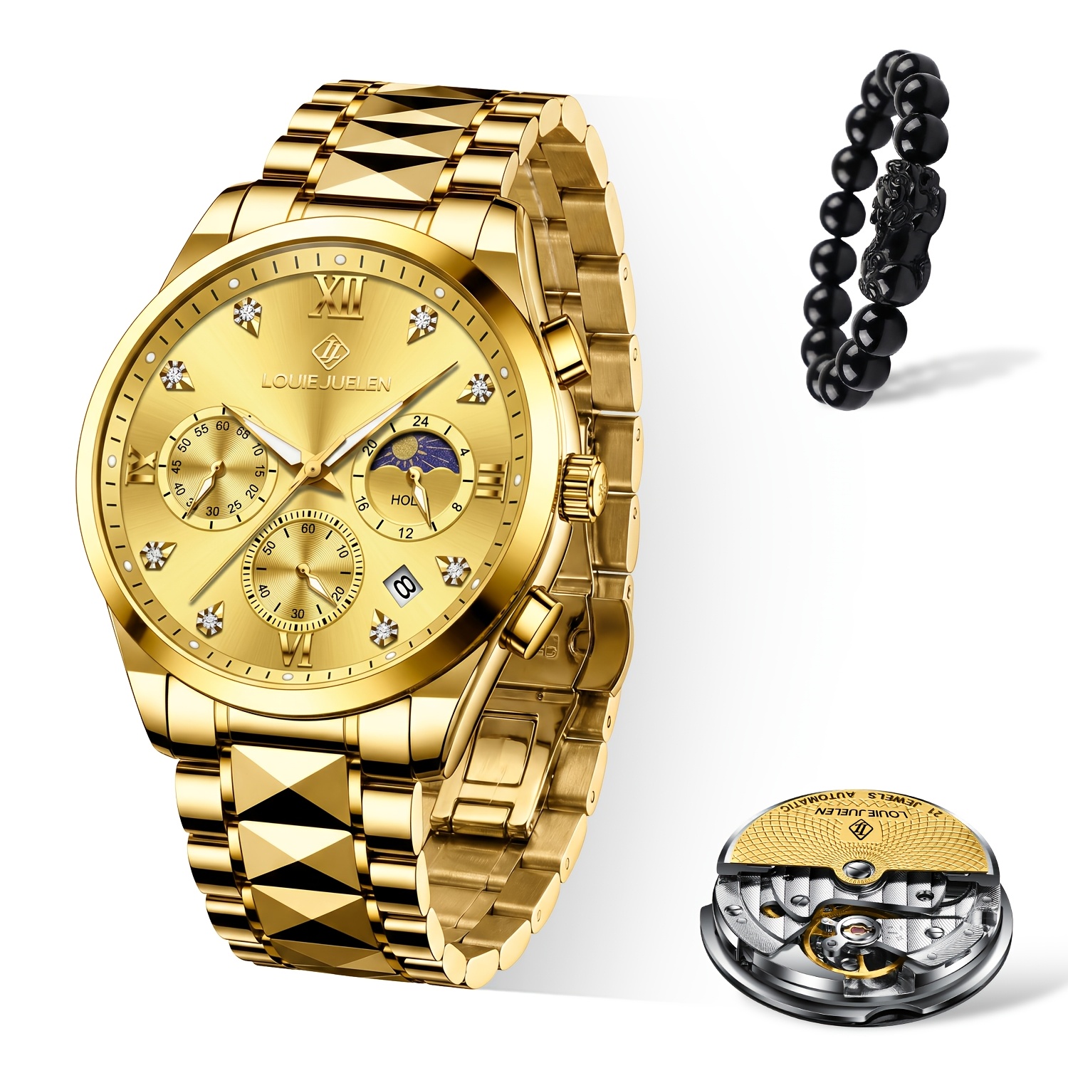 TEMU Men's Business Automatic Mechanical Watch - White Dial, Date Display, Stainless Steel - Exquisite Mechanical Watch Frame, Suitable For Business