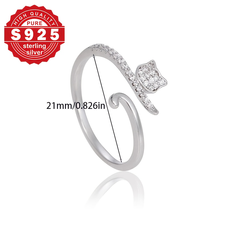 Women's S925 Silver Cat Design Open Ring with Zirconia