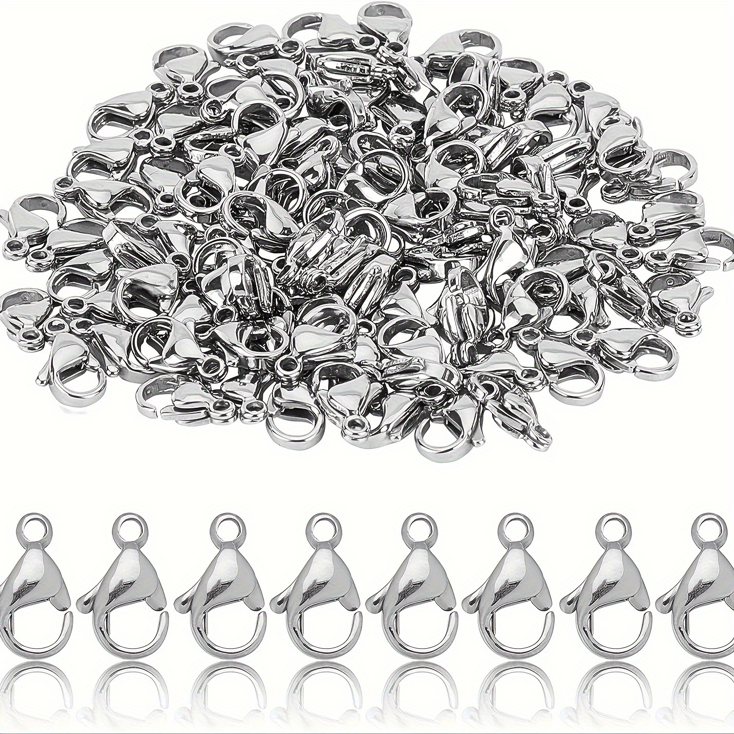 

100pcs 11/12mm 304 Stainless Steel Clasps, Jewelry Hook Clasps For Necklaces And Bracelets, & Closure For Diy Crafts And Accessories