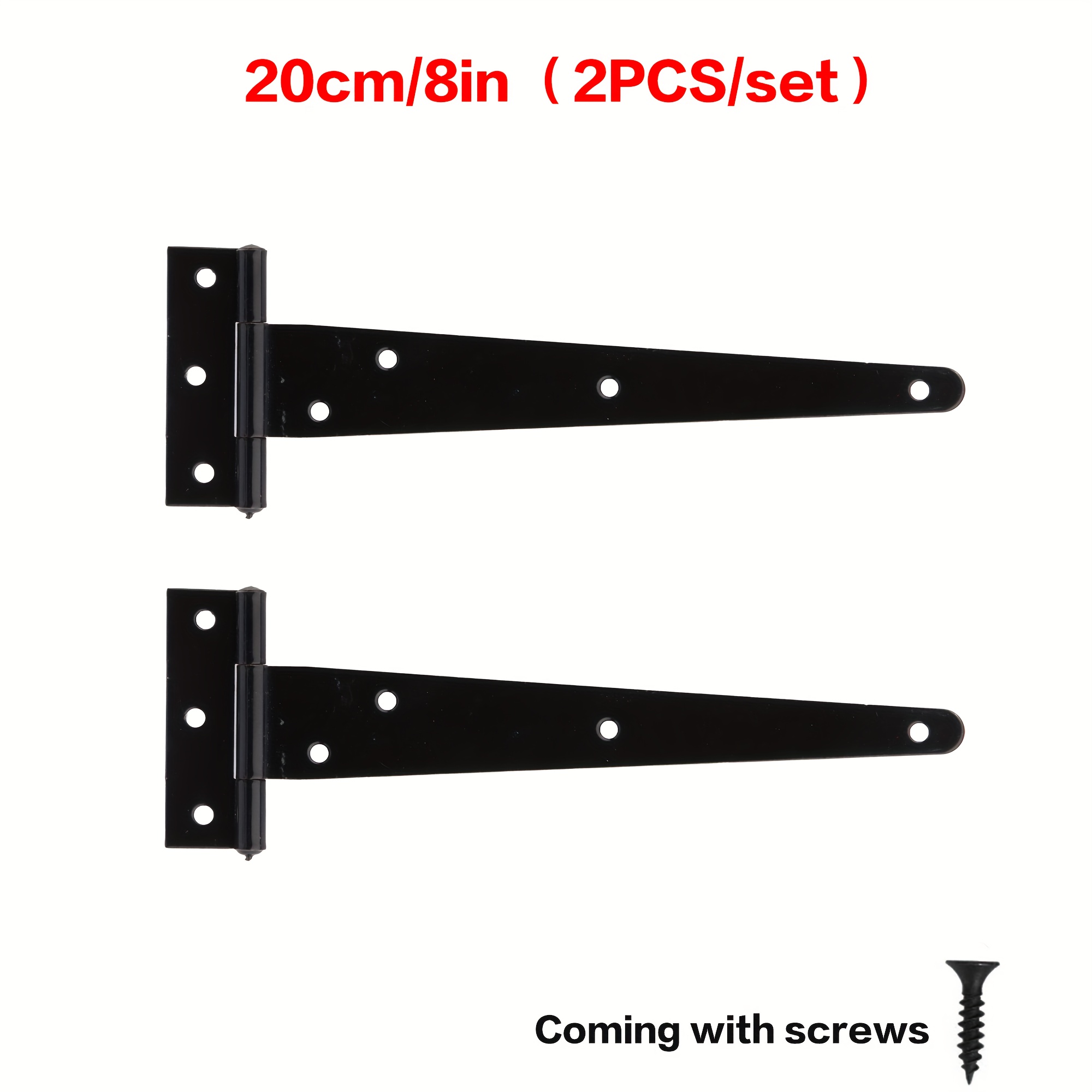 TEMU 2pcs T-hinge Black Door Hinge Multiple Sizes Outdoor Heavy Duty Hinge Door Hinge Shed Hinge Belt Hinge Barn Door Hinge With Screws