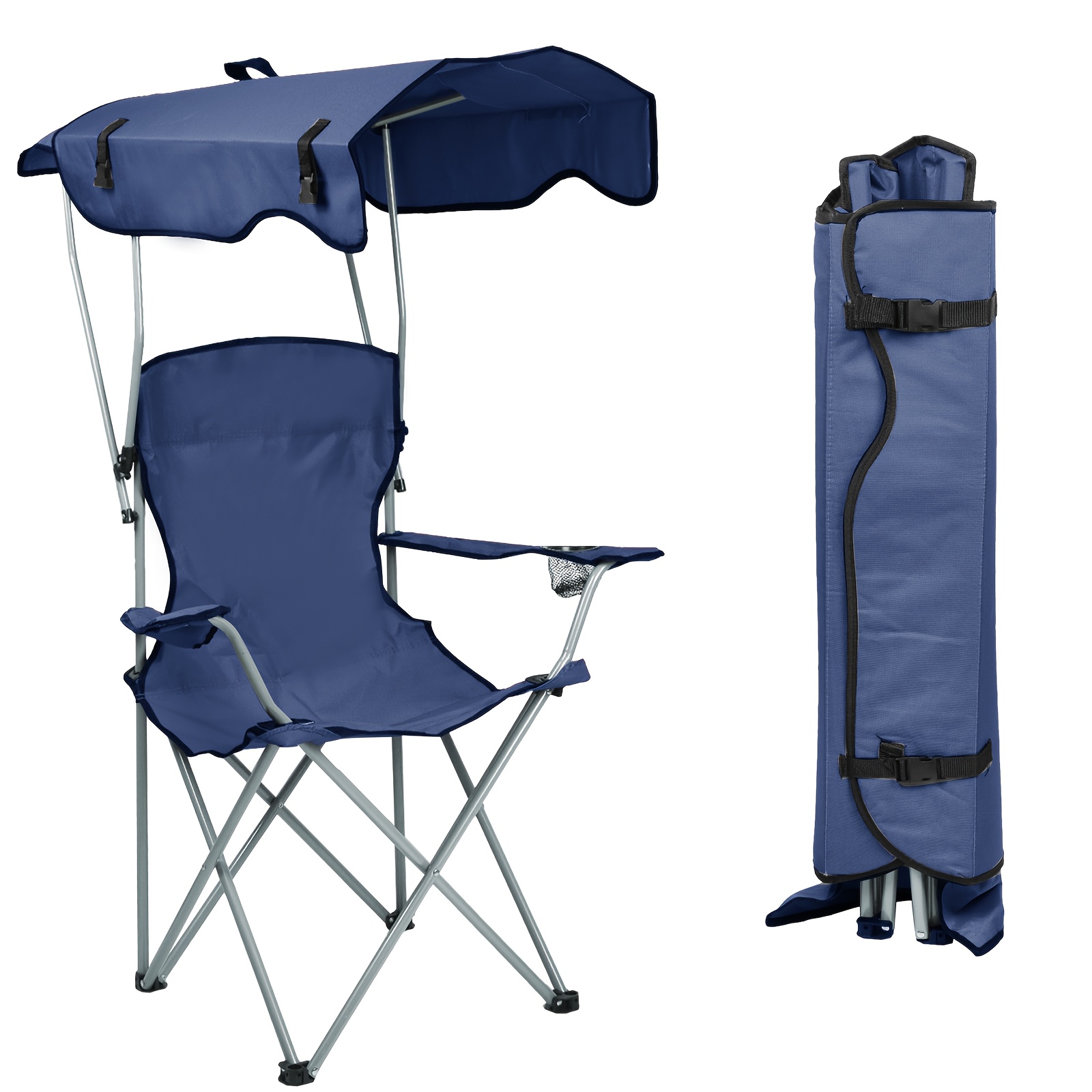 Image of 1 50*50*90/120cm Beach Chair With Canopy, Steel + Oxford Cloth, Minimalist, Convenient/effortless/leisure. Navy Blue, Red, Black