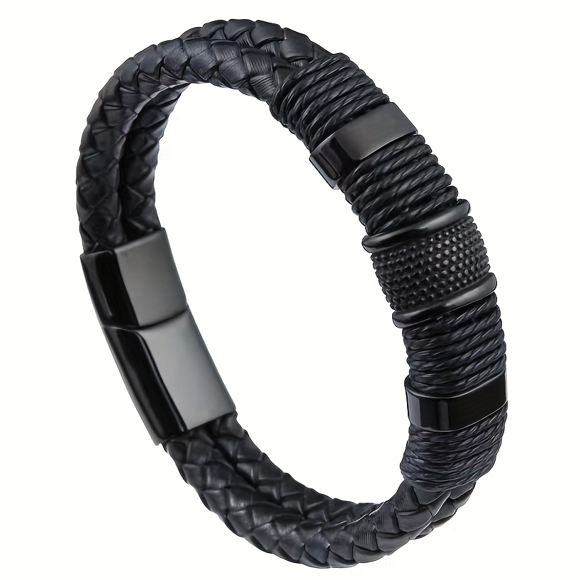 New Retro Multi-Layer Faux Leather Men'S Bracelet, Faux Beaded Bracelet, Jewelry Wrist Bracelet Gift, Father'S Day Gift, Christmas Gift