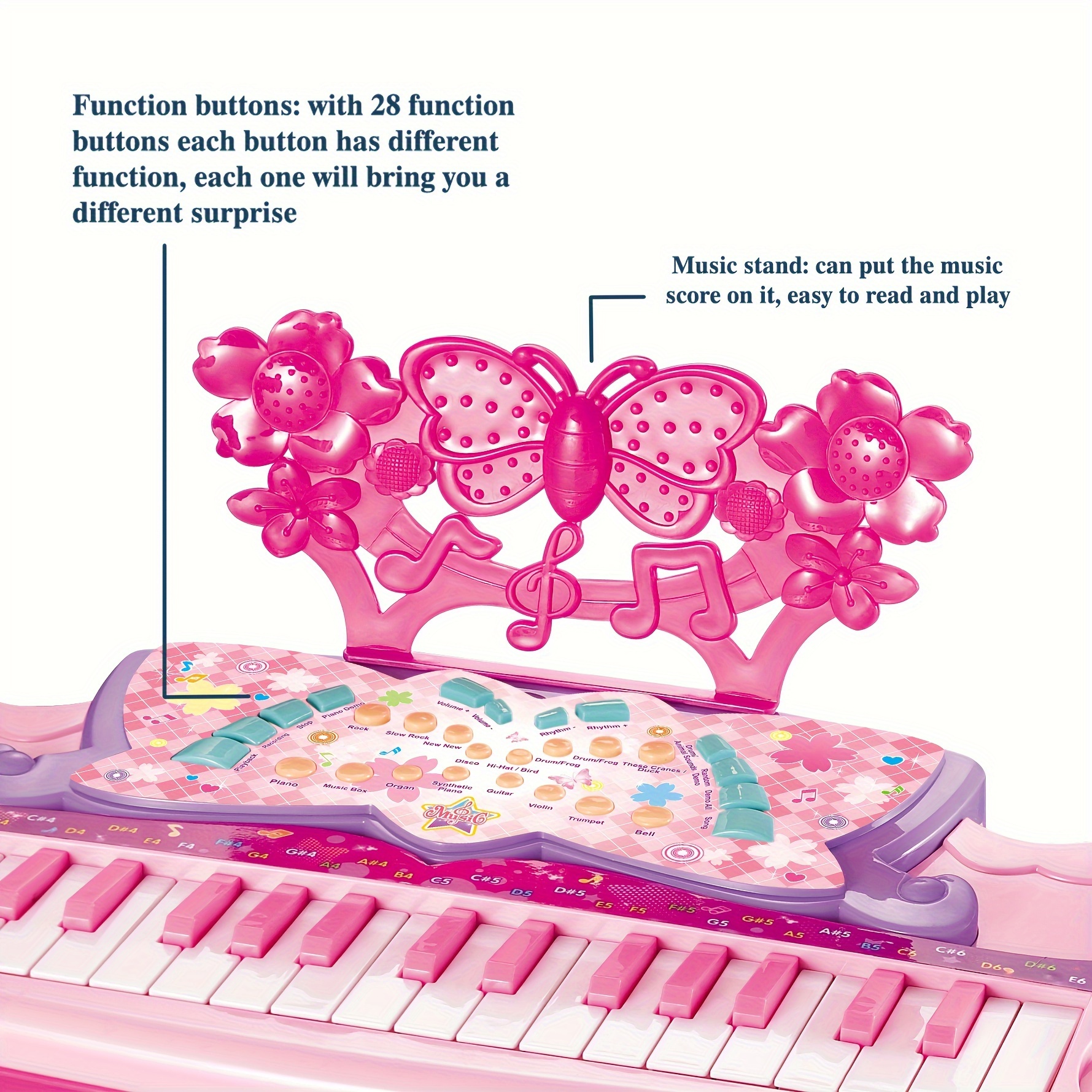 37 key Pink Electronic Keyboard Toy Girls Stand Dual Power details 2