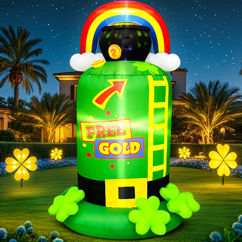 

5ft Led-lit 's Day Inflatable Hat Decor With Rainbow & Clover Accents - Plug-in, Green & Yellow Yard Display For Holiday Parties & Garden Celebrations