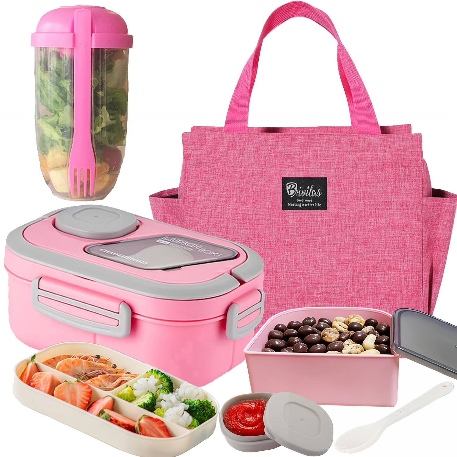 TEMU A Lunch Box Or -one Lunch Box Set For Adult/women - Leakproof Bento Box, Cup, Snack Container And Lunch Bag. Reusable Meal Prep Kit For Work,