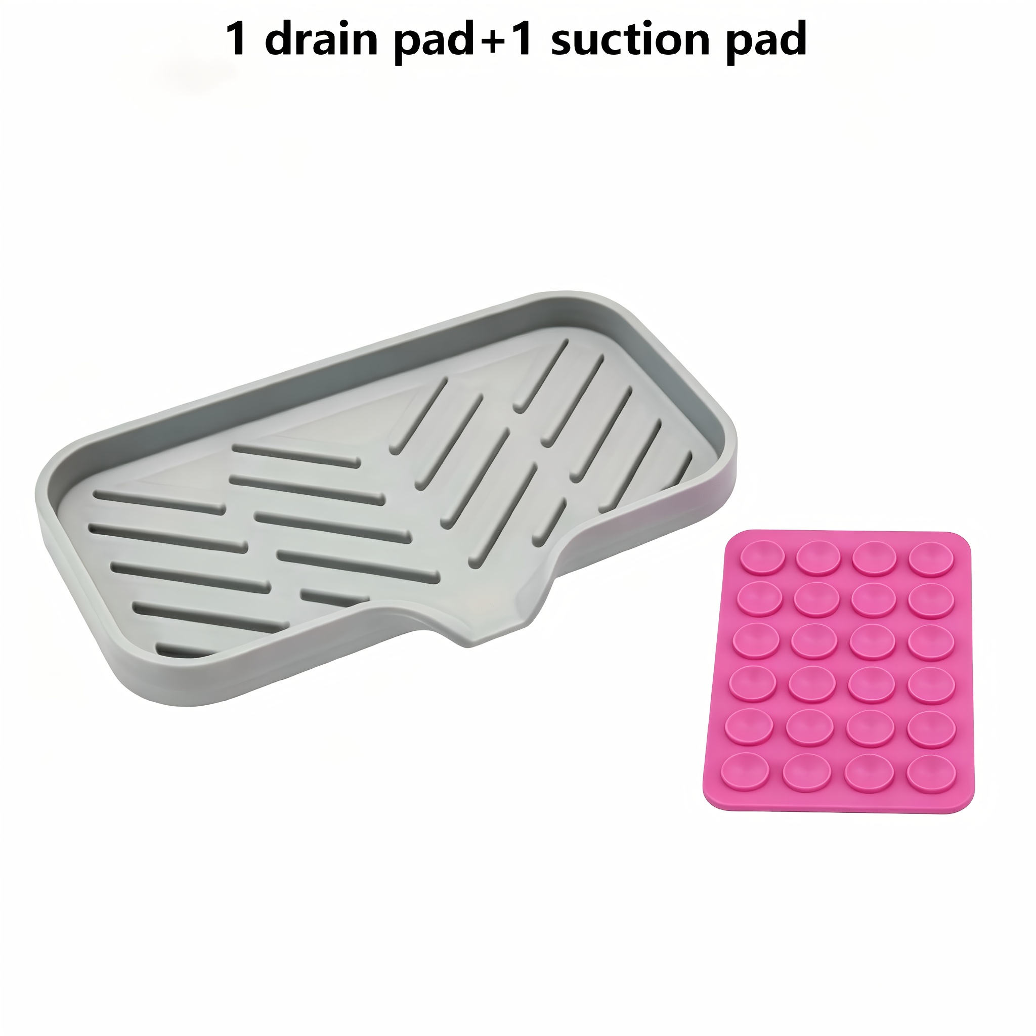 TEMU 1pc Silicone Drain Pad, Anti-slip, Oil-resistant, Easy To Clean, Soap Sponge Tray To Sink And 1pc Pink Silicone Suction Cup Pad