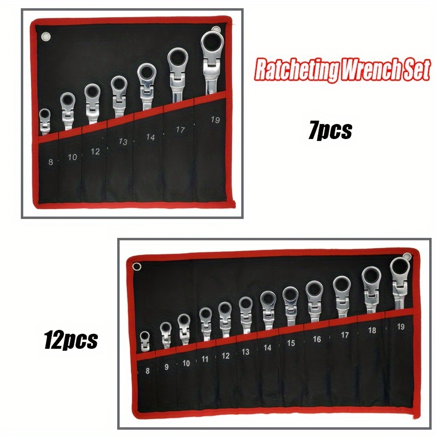 

Ratcheting Wrench Set 7/12pcs, Multifuctional Combination Ended Spanner Kit Metric 8-19mm -head Ratchet Wrenches With Carrying Bag