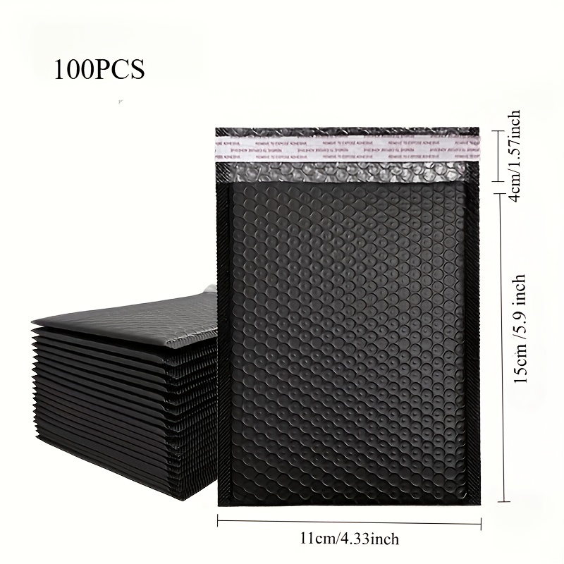 TEMU 100 Stück Schwarze Luftpolsterbriefumschläge, Stoßfeste Verpackungsbriefumschläge (4,33 x 5,9 Zoll / 1,57 x 2,36 cm), für Schmuck, Kleine