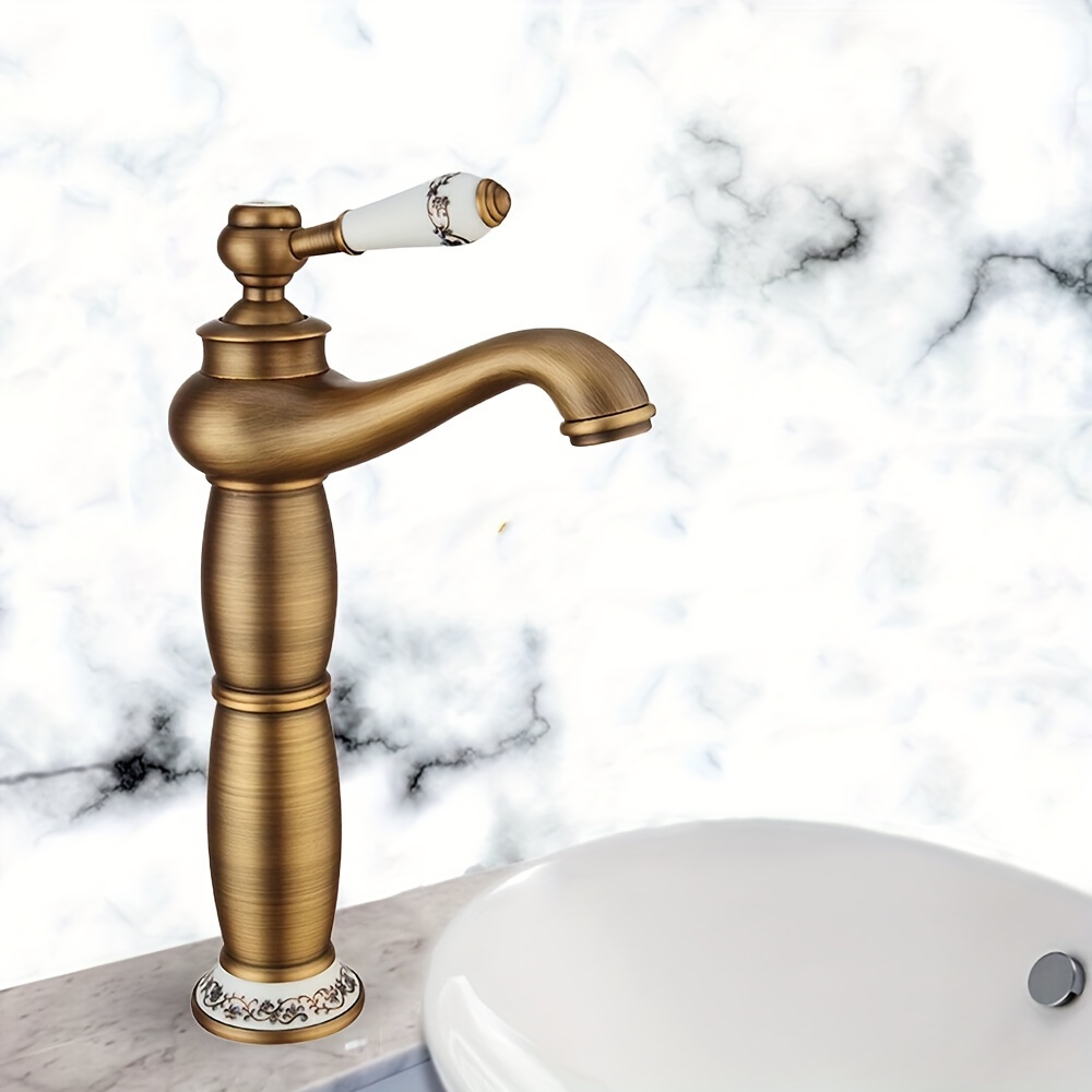 

Sink Tap, Antique Brass, Retro Style, For Bathrooms, Sink, 360° Swivel, Single Lever Mixer, Antique, For Bathrooms, Cold Hot Water Available (yellow)