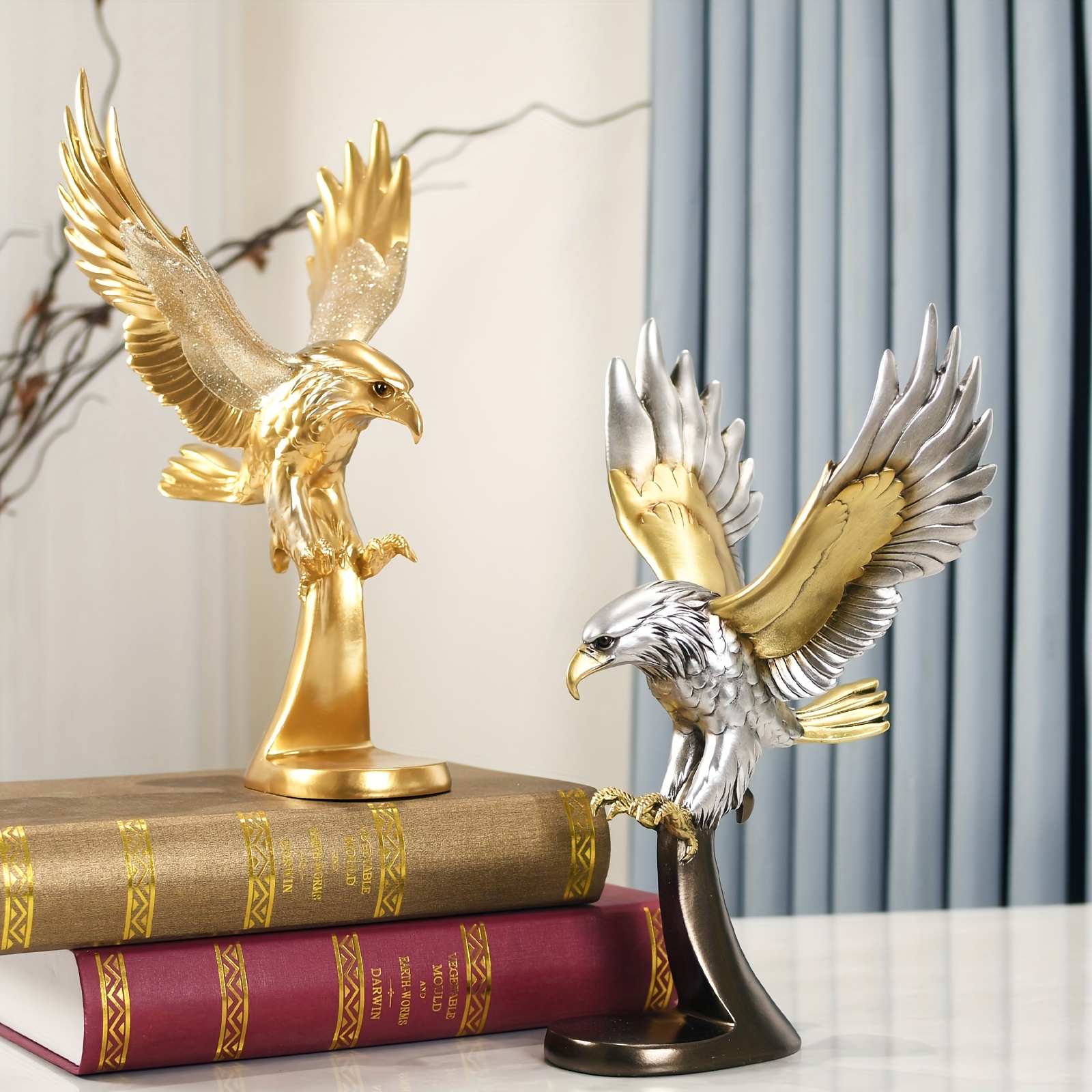 Golden Eagle Statue - Modern Resin Decorative Art Piece for Living Room, Office, or Bookshelf - Elegant Animal-Themed Home Decor Gift, Office Decor | Elegant Home Accessory | Textured Surface, Statues for Home Decor