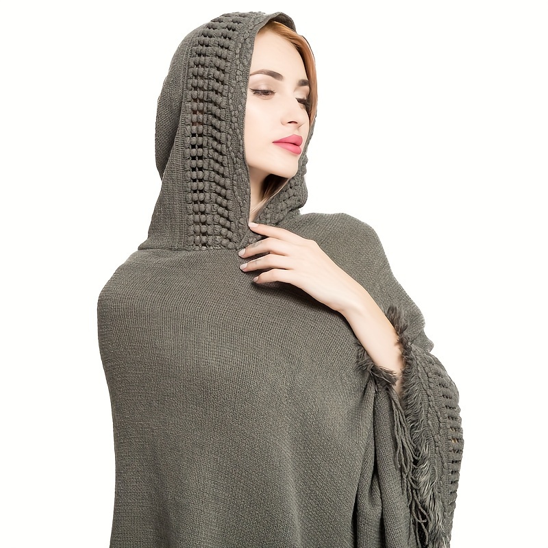 TEMU -size Hooded Shawl Tassels - , & Windproof For /