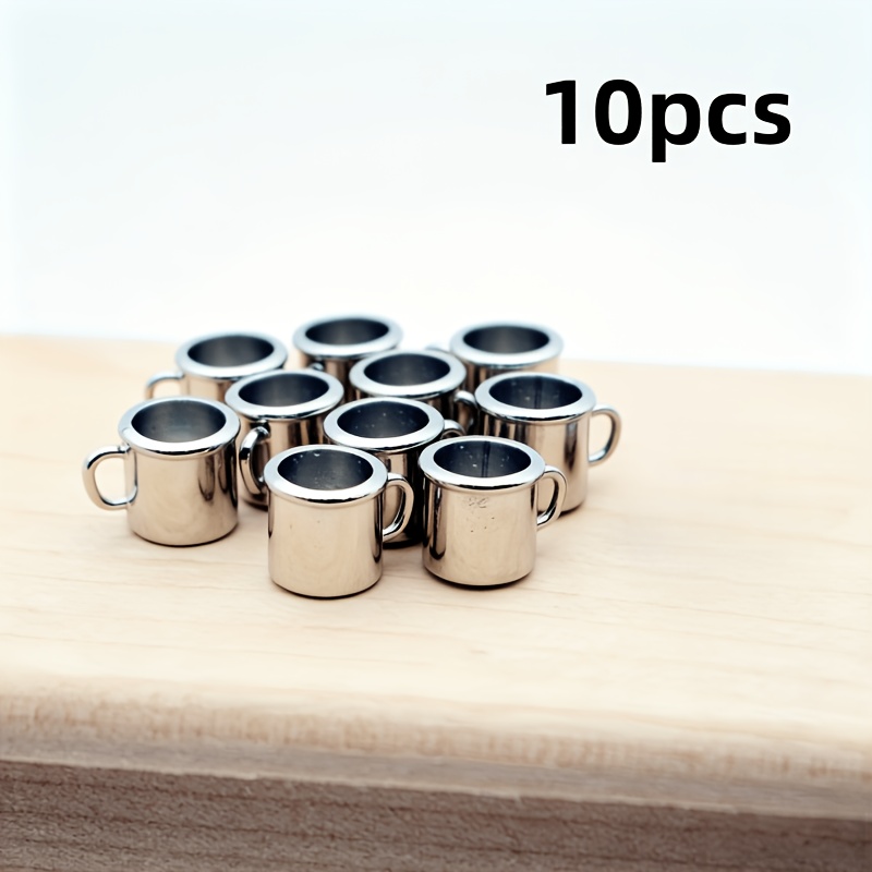 Image of 10 Miniature Alloy Cups For Dollhouse, Simulated Small Metal Coffee Cups, Mini Kitchen Scene Decorations