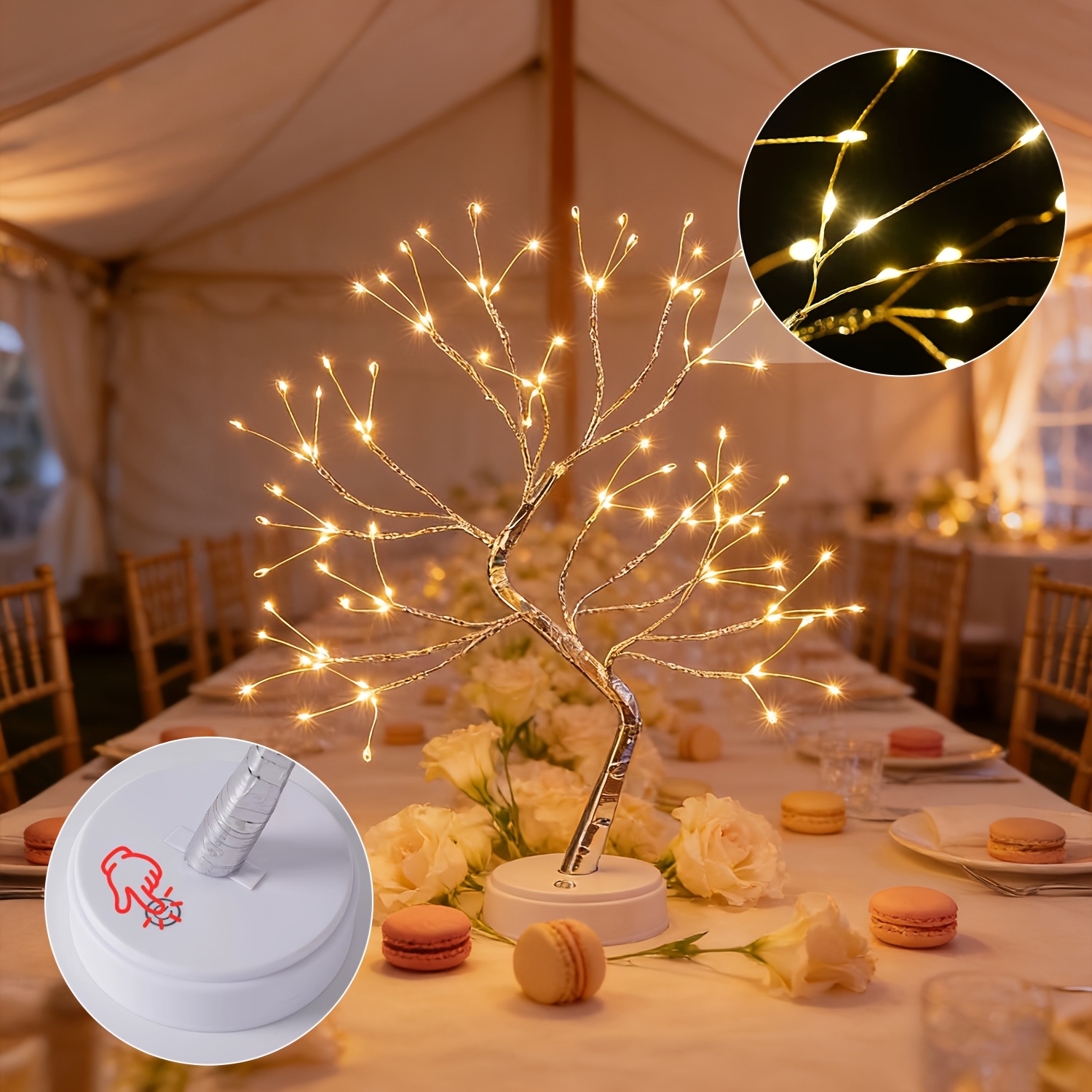 TEMU 1pc, Led Bulb Tree Light - 108led Tree Light, Festival Light Display, Touch Switch + Battery Powered, Desktop Decoration, Easter Thanksgiving