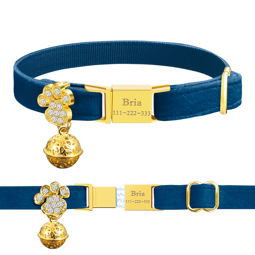 TEMU [customized] New Personalized Detachable Cat Collar - Magnetic , Retro Bell - Safe Quick Release, Customized For Girl And Boy Cats - Velvet