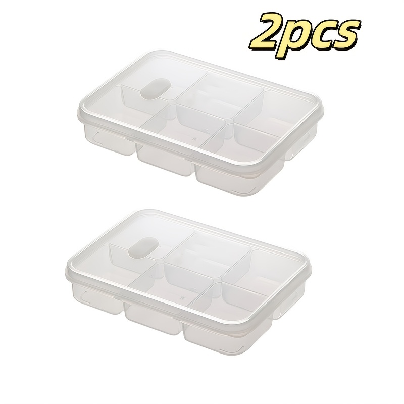 TEMU 2pcs New Thickened 6-compartment Refrigerator Storage -keeping Box Kitchen Storage Supplies Suitable For Repackaging Ingredients, Scallions,