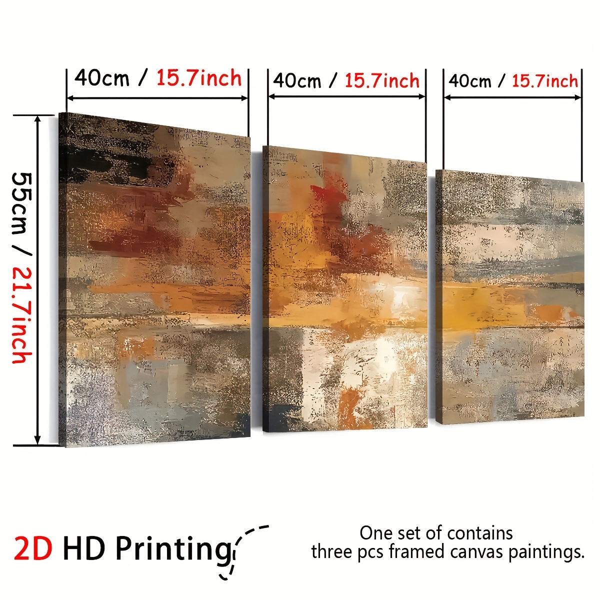TEMU 2d Flat, 3pcs Set Of 2d Flat Prints, Vintage Modern Abstract Art Framed Canvas And Poster, Ready-to-hang Home Decor Wall Art For Living Room,