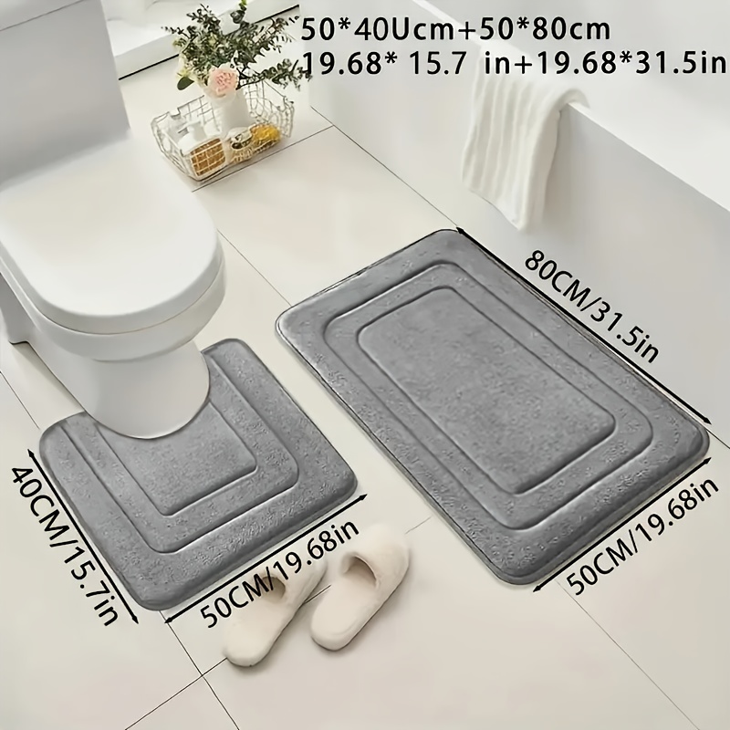 Image of 2pcs Coral Fleece Bath Rug Set – Mat For Standing, U-shaped Toilet Mat. Bathroom Non-slip Mat. Thickened. Quick-dry. Mat For Standing. Super Absorbent Non-slip Bathtub Mat. Gift Mat
