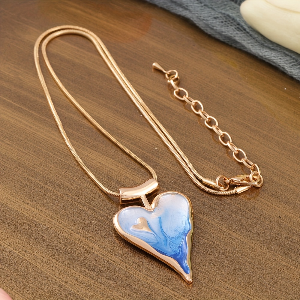 Image of A Lady's Stylish -shaped Pendant Necklace, A New For Spring And Summer, Featuring A Blue Thin-coated Snake Chain Made Of Alloy, Suitable For Everyday Wear, Parties, Vacations, Holiday Jewelry