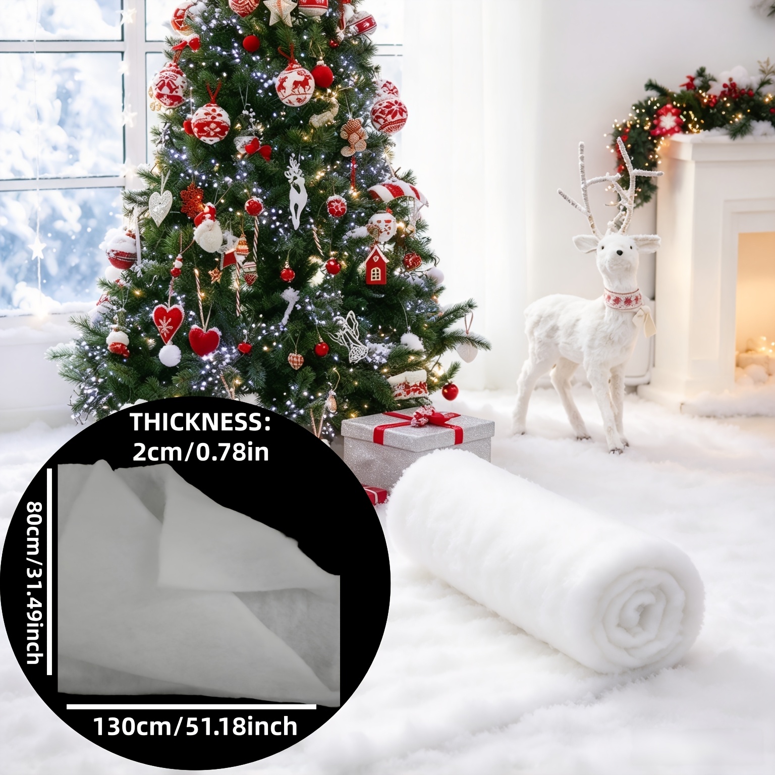 TEMU Rotolo di artificiale natalizio 1 pz, 80�130cm/31.49�51.18in, morbida e soffice, non perde , tagliabile e riutilizzabile, per albero di Natale,