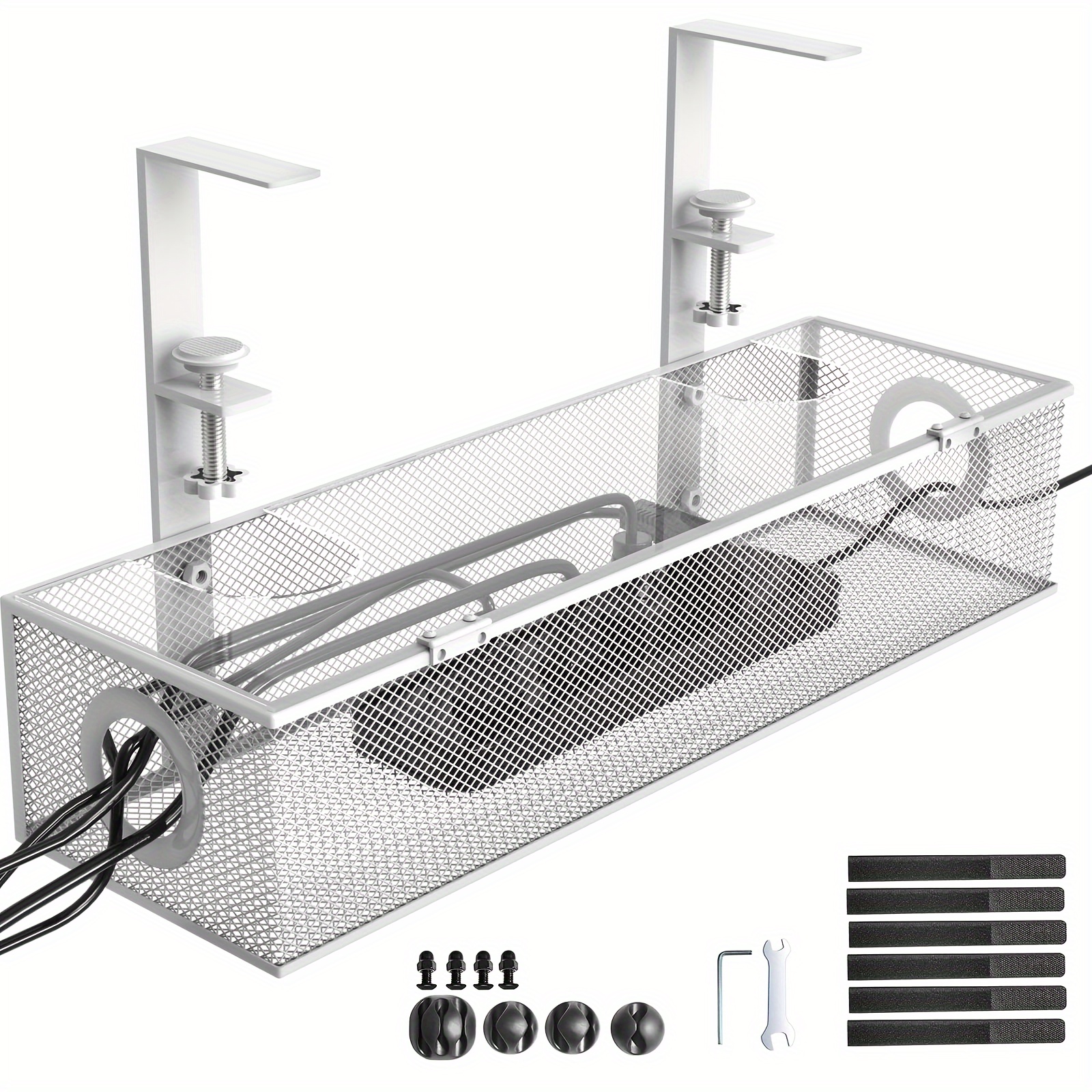 

No Drilling Under Desk Cable Management Box Tray With Lid Metal Under Desk Wire Management Box Clamp Mount Under Table Cord Management Organizer No Damage To The Desk