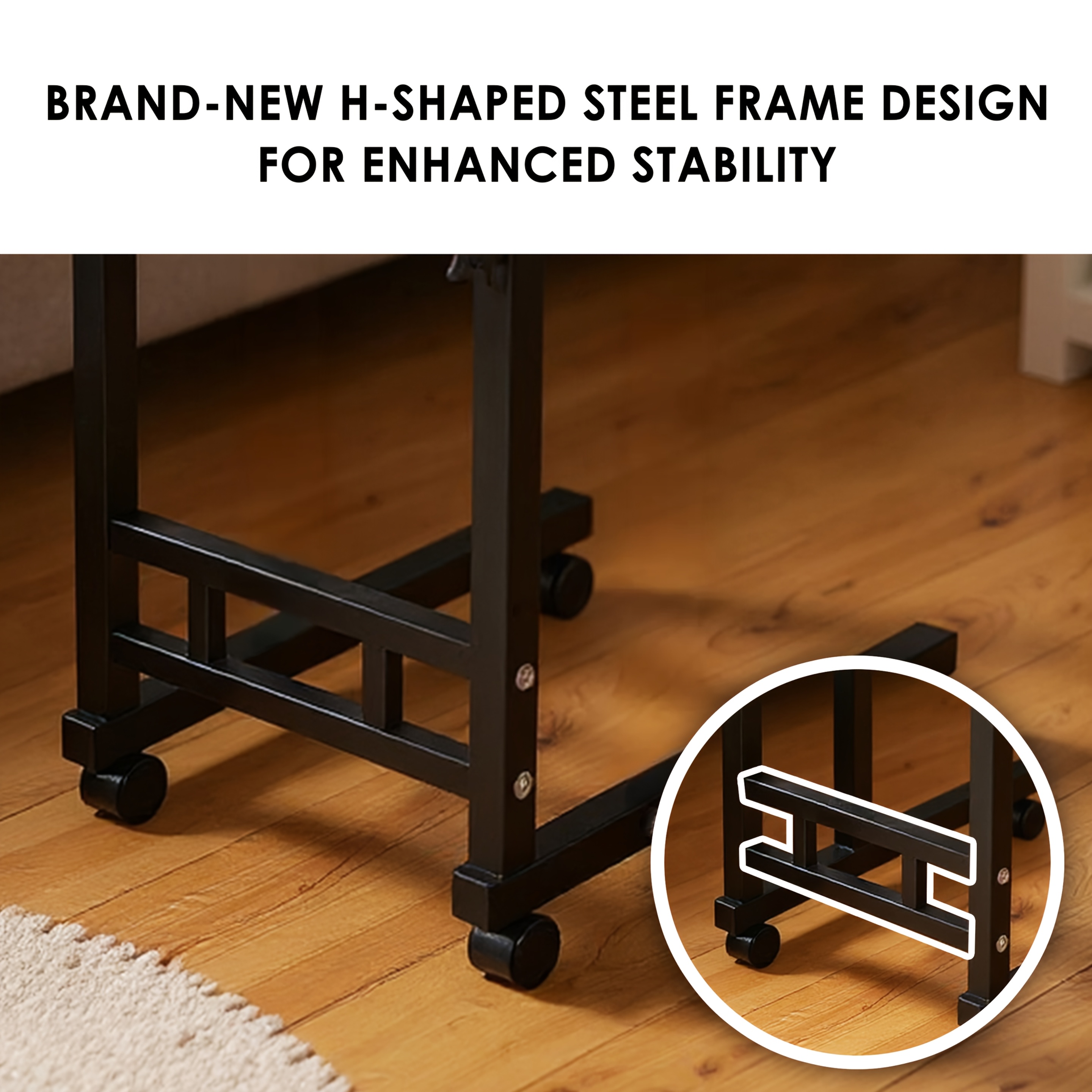 Adjustable Rolling Bedside Table with Wheels | C-Shaped Laptop Desk for Bed And Sofa, Small Mobile Overbed Table with Storage Shelves, Height Adjustable Nightstand for Home, Office And Living Room