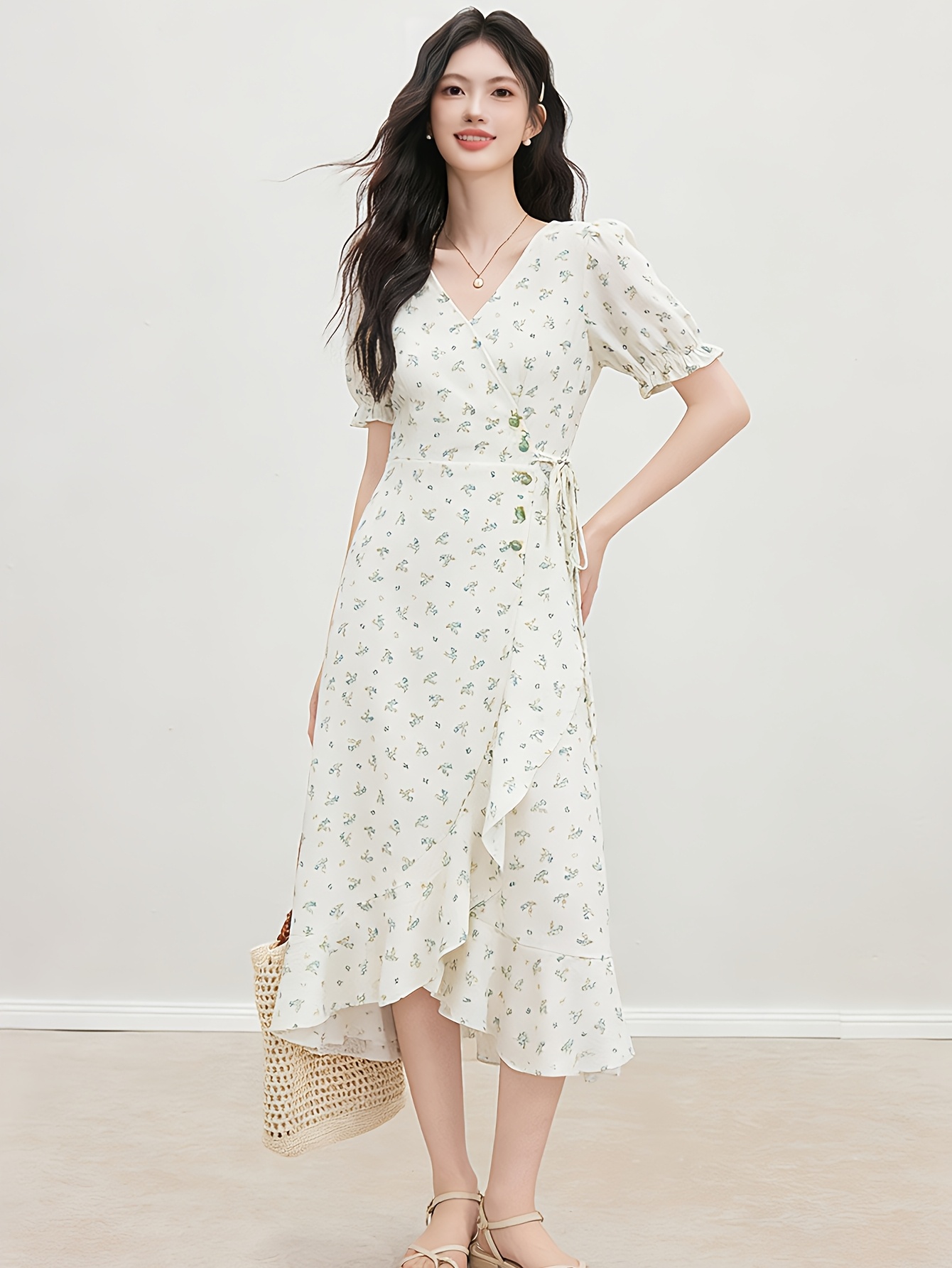 korean new dress design Korean Fashion Babydoll Dress Korean New Korean Mini Dress Fashion Cherry  Design Puff Sleeves Dresses