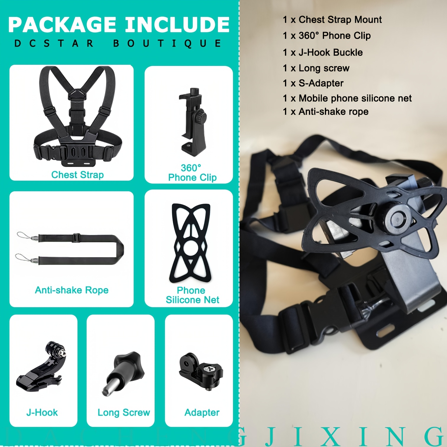 7-in-1 Universal Adjustable Chest Mount Phone Holder Harness, Compatible With Iphone, , For , , Cameras For Biking, Kayaking, Fishing, Skateboarding Pov/vlog Recording