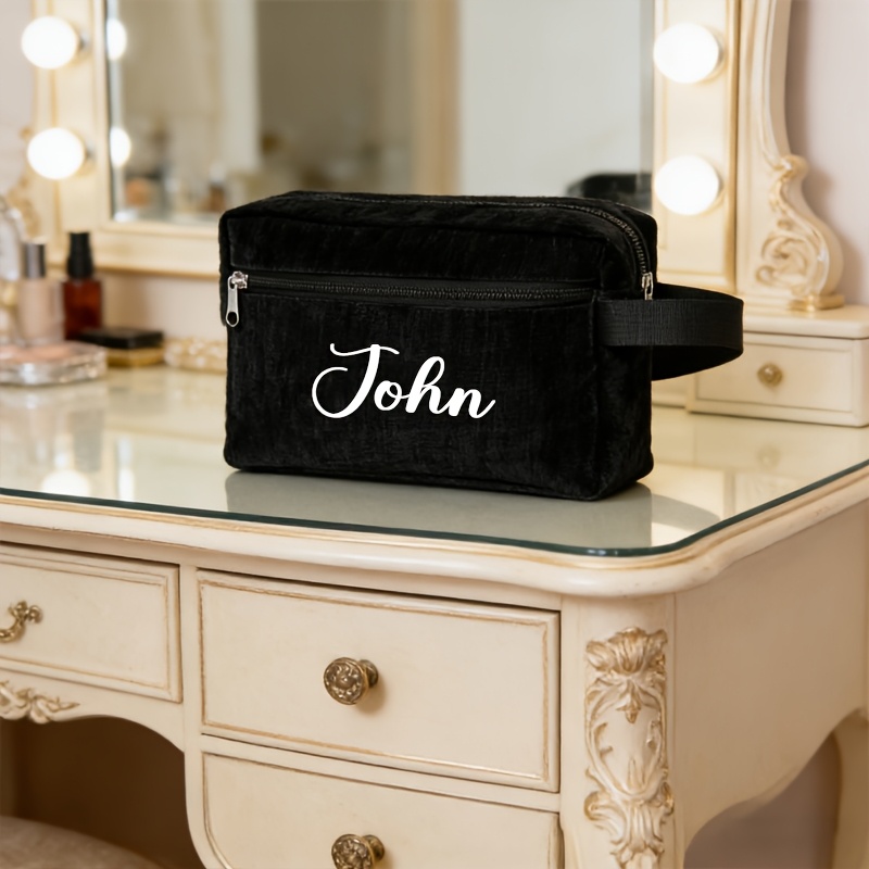 TEMU 1 Customizable Name Unisex Travel Toiletry Bag, Travel Pouch, Large Shaving Bag, Portable Cosmetic Bag, Foldable Storage Bag With Handle,