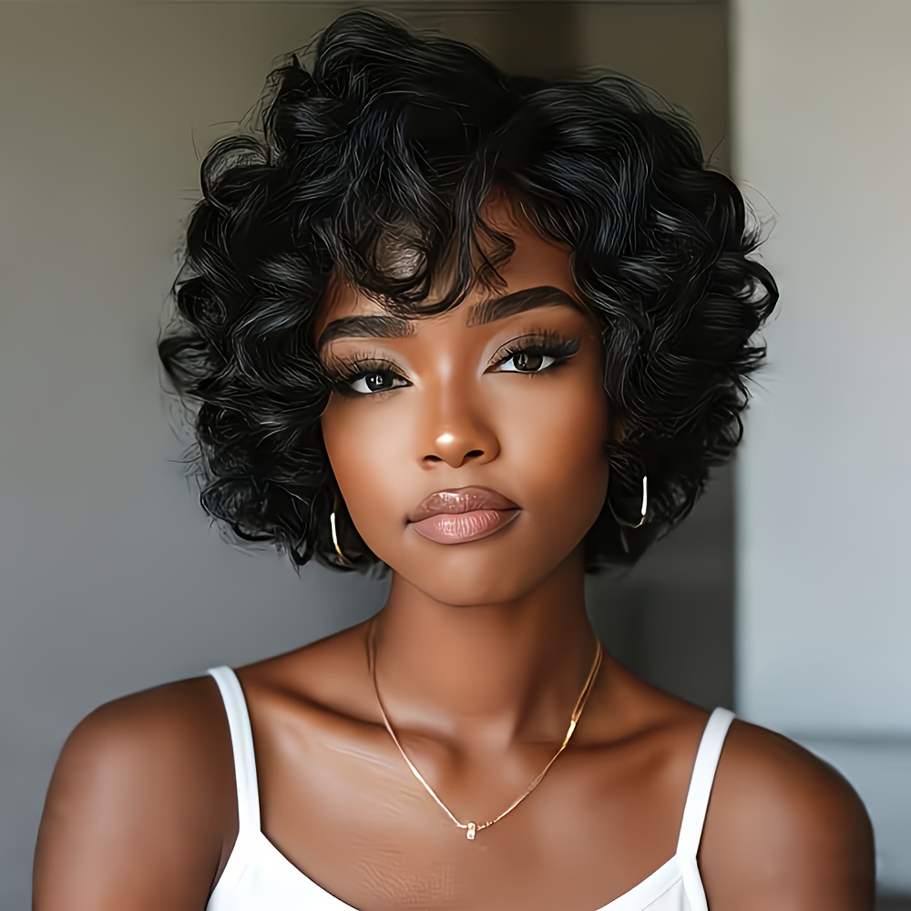 Loose Curly Cut Human Hair With Bangs | Glueless , 180% Density, Natural Look Afro Egg Curly Wigs Human Hair For Daily Wear, Cosplay & Dreadlock-