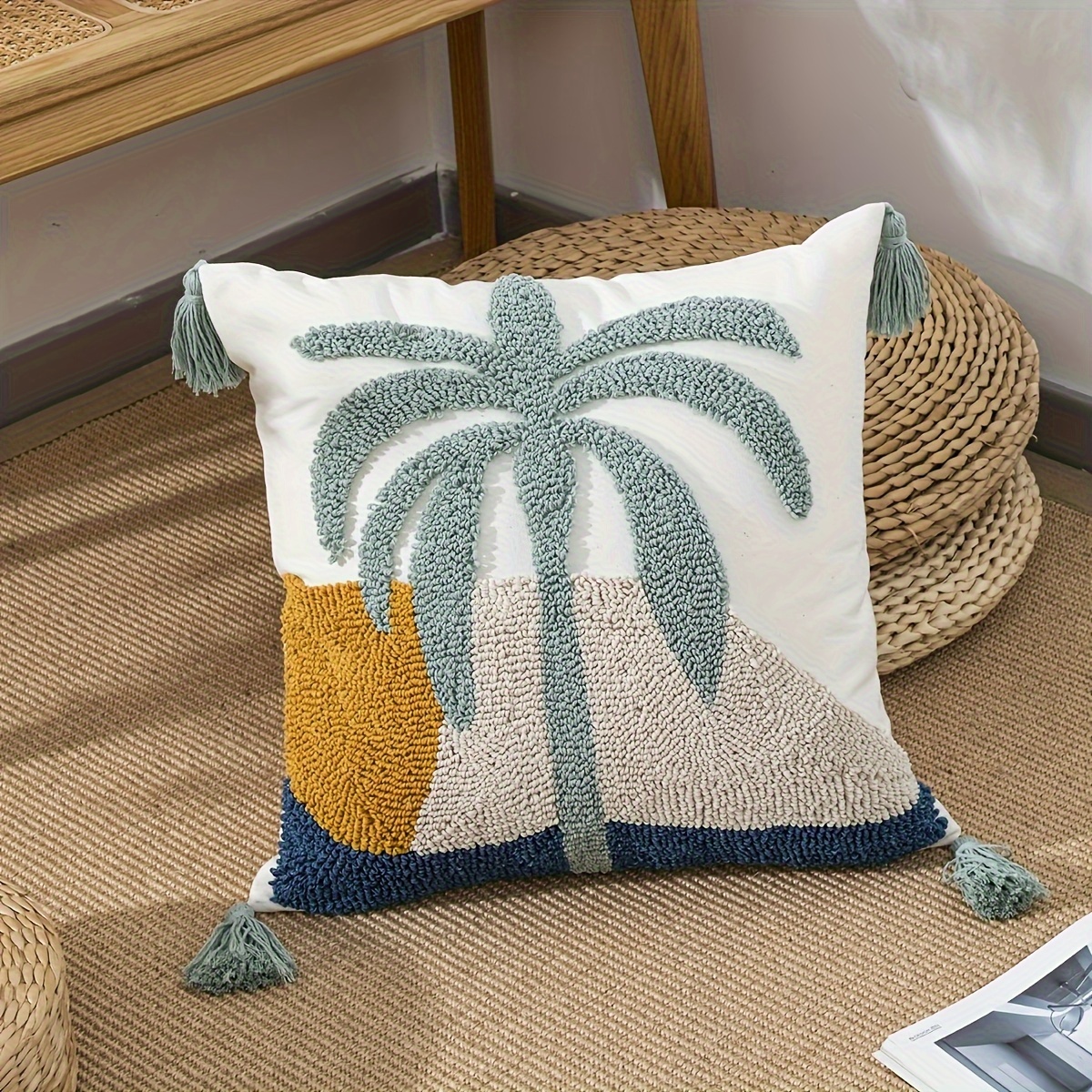 

[customer ] Coastal Chic Embroidered Throw Pillow Cover With Tassels, 18x18 Inches - Living Room, Bedroom, And Garden Parties