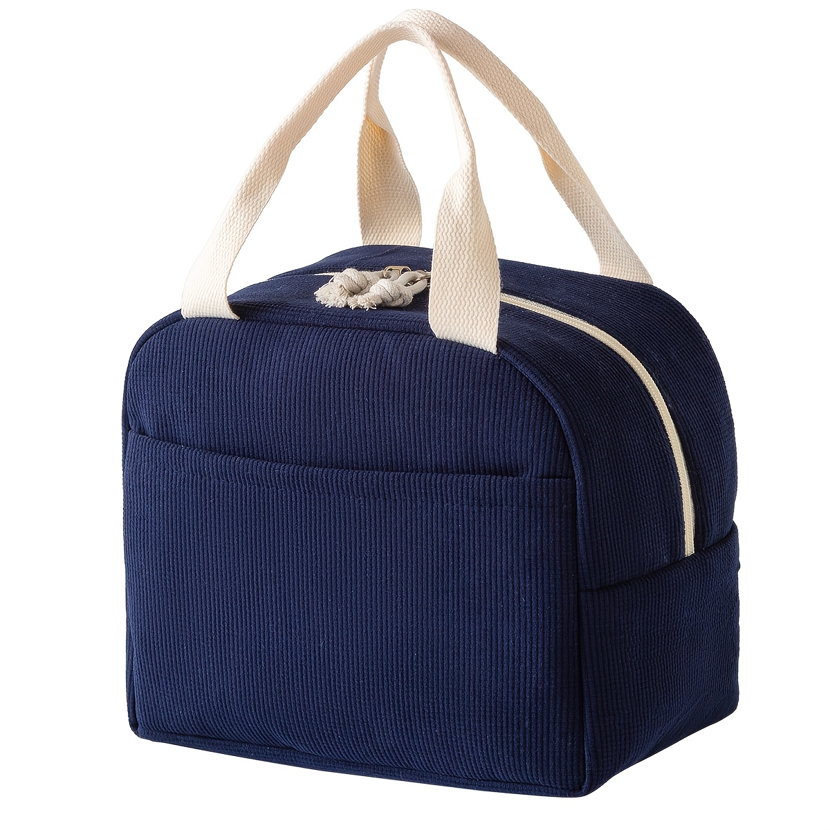 TEMU 1pc, Solid Color Large Insulated Lunch Bag, Corduroy Material, Extra Large Capacity Lunch Box Bag, Portable Lunch Bag For Office Workers And