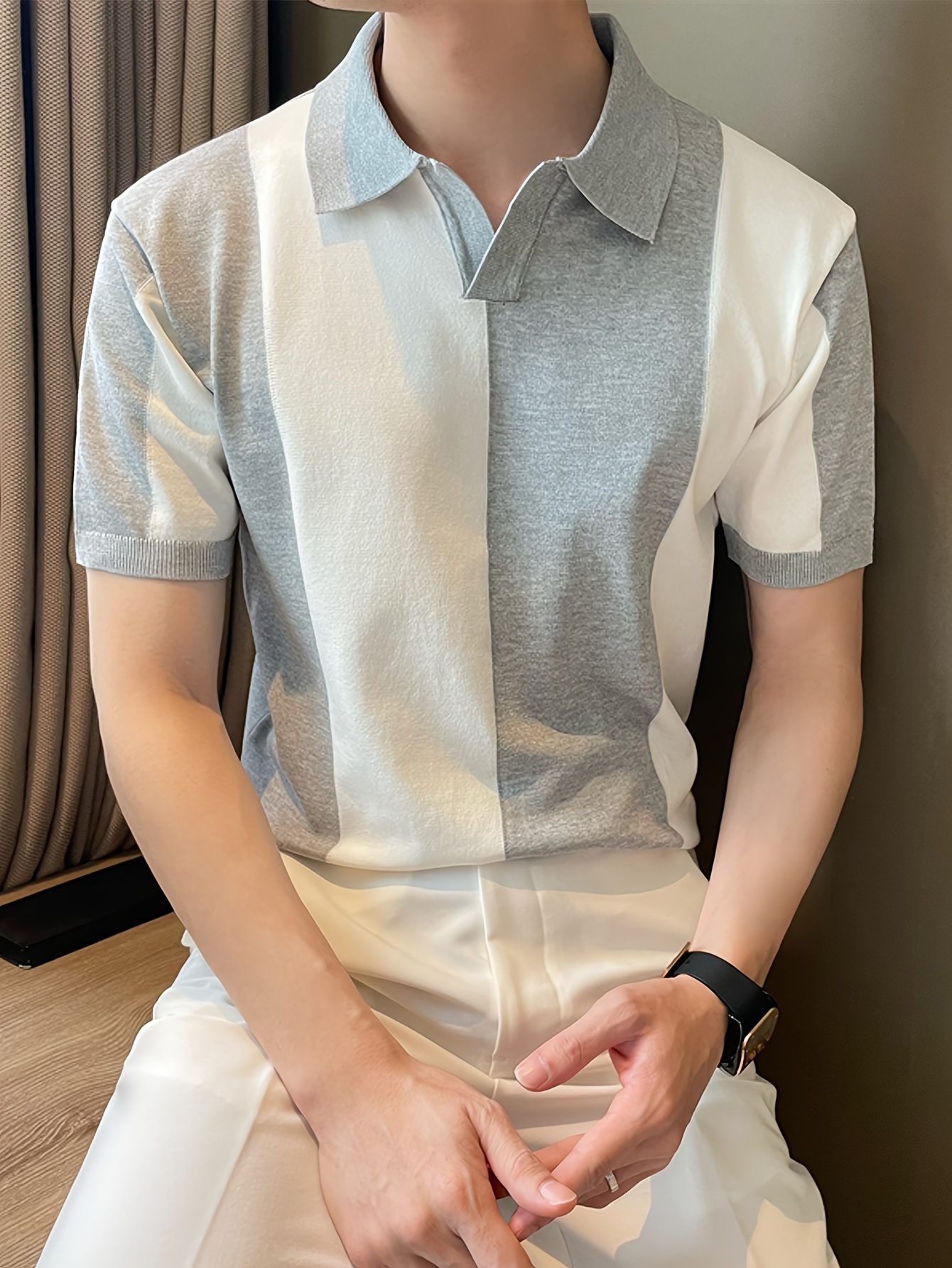 camiseta   casual de manga corta con rayas para hombre -     y  , transpirable,   para golf, negocios y    , camiseta para actividades al aire libre | camiseta con   de rayas | camiseta de manga corta, tejida 0