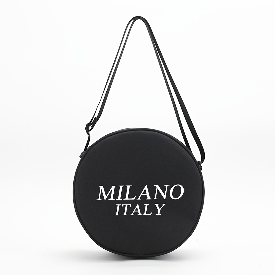TEMU Letter Pattern Printed Circular Crossbody Bag, Ballet Shoulder Bag - Lightweight And Durable Oxford Cloth, Adjustable Shoulder Straps, Zipper