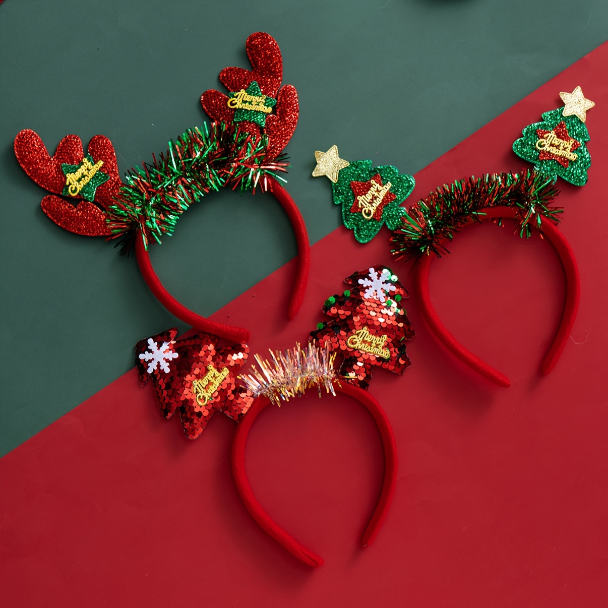 3pcs Christmas Party Decorations - Christmas Tree And Reindeer Antlers Headbands