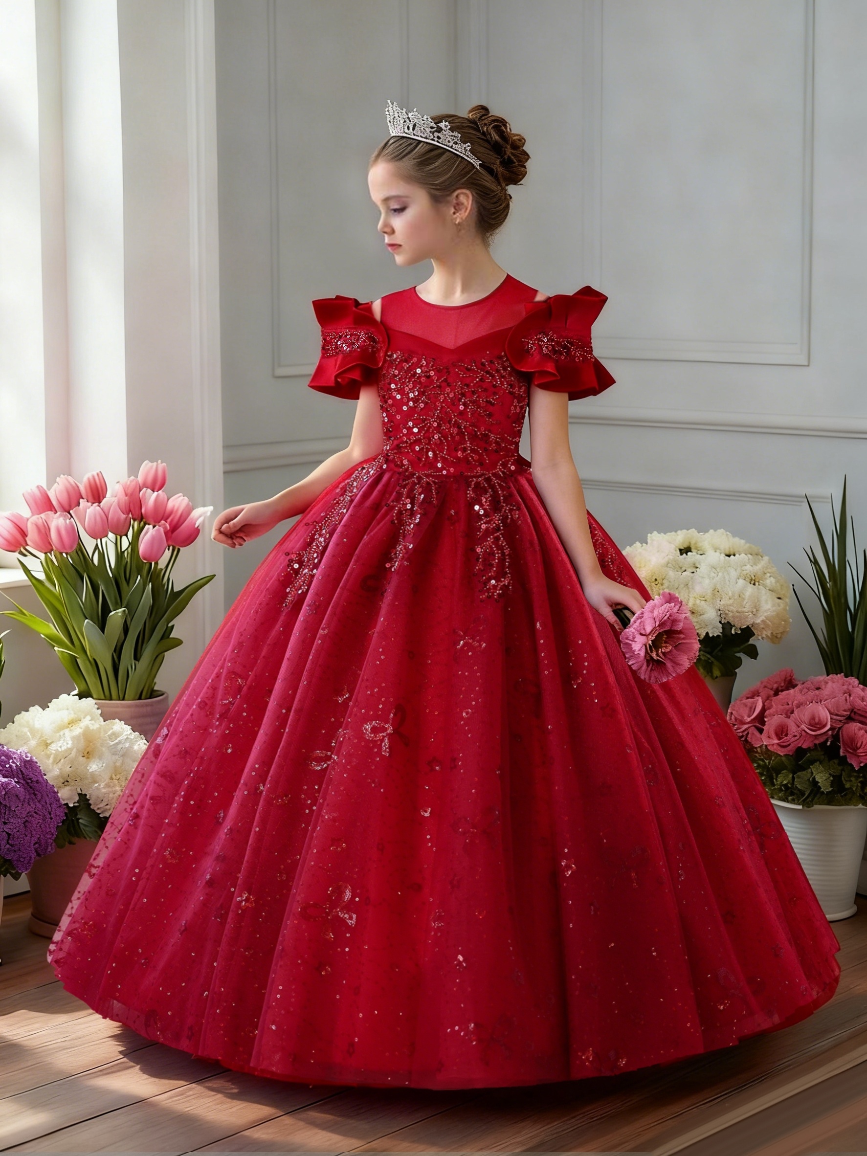 red dresses for 10 year olds Elegant Princess Princess buttercup red dress for Baby Girls - Perfect for New Year's Parties, Weddings, and Formal Events - Sizes 4-10 Years