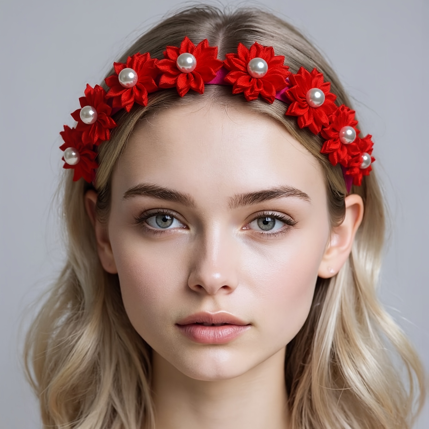 1pc bohemian style floral hairband pearl accents yellow red  display picture 1