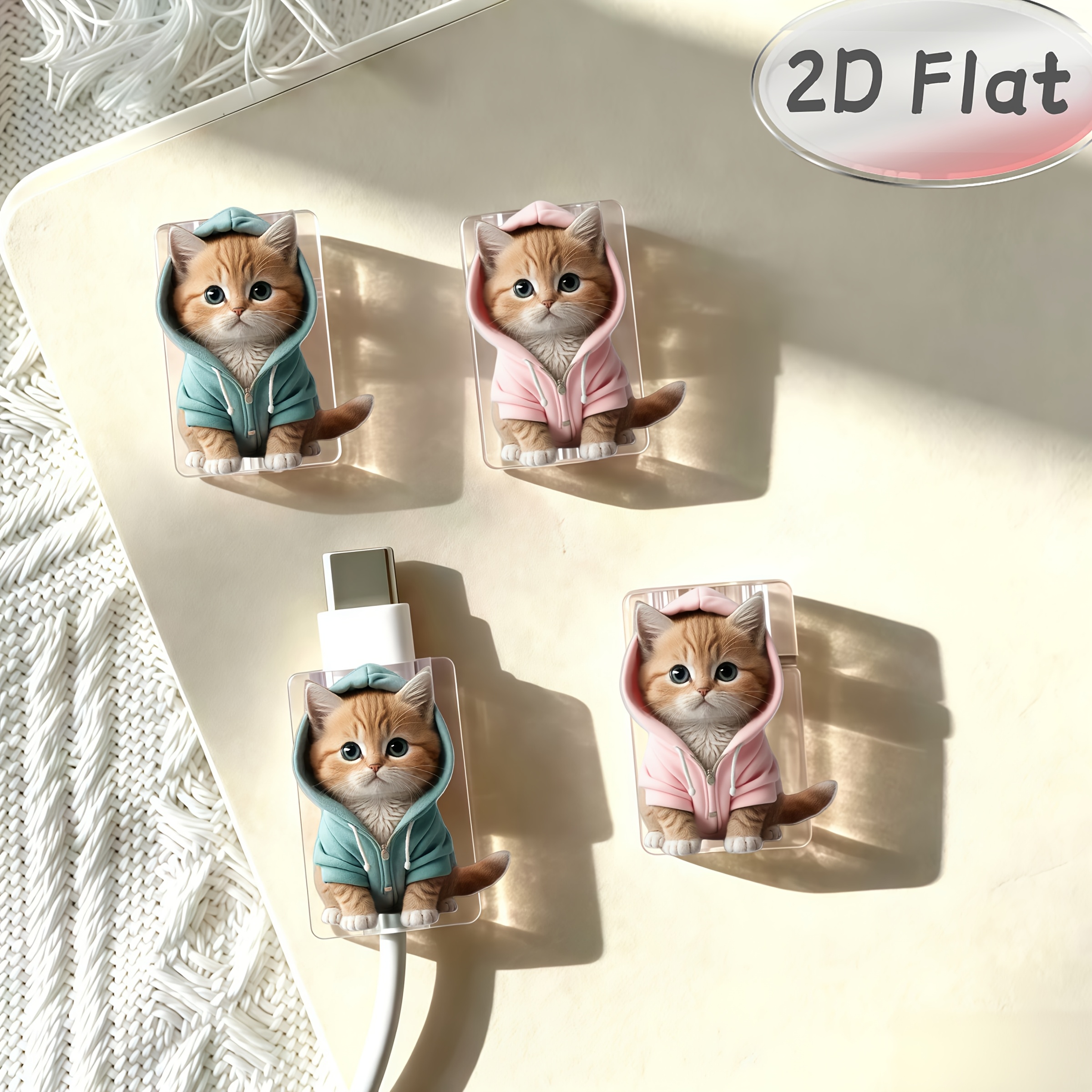 TEMU Juego de 4 fundas protectoras para cable de de gato con ropa azul y rosa de dibujos animados, antirotura, protector de cable de para teléfono