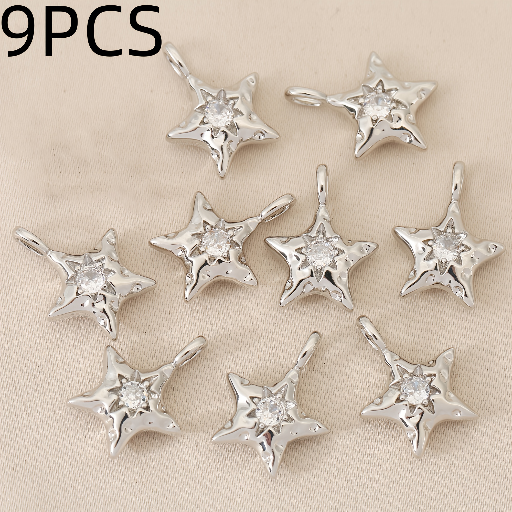TEMU 9 piezas, Estilo de Moda Cobre Incrustado Zirconia - Exquisito Colgante de Cadena de Estrella de Lujo, Colgante de Moda Unisex, Adecuado para