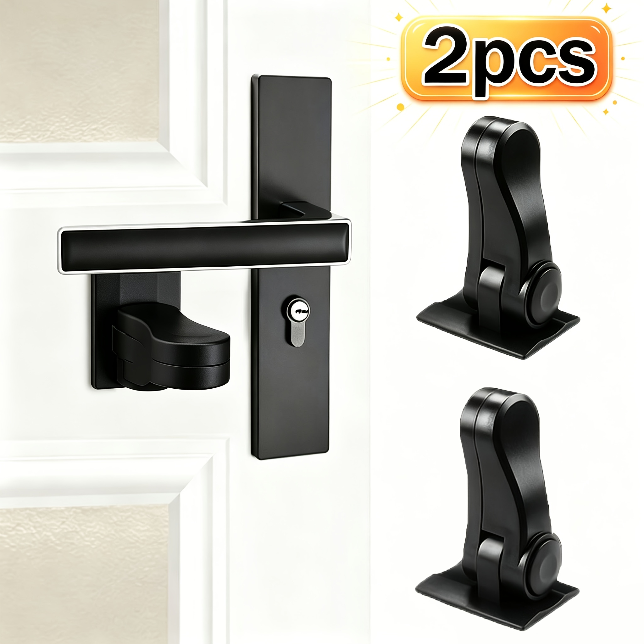 TEMU 2pcs Black Door Safety Latch Lock, No-drill Adhesive Backing For , No Tools Needed And Won't Damage Walls Or Door Panels. Convenient Open/close
