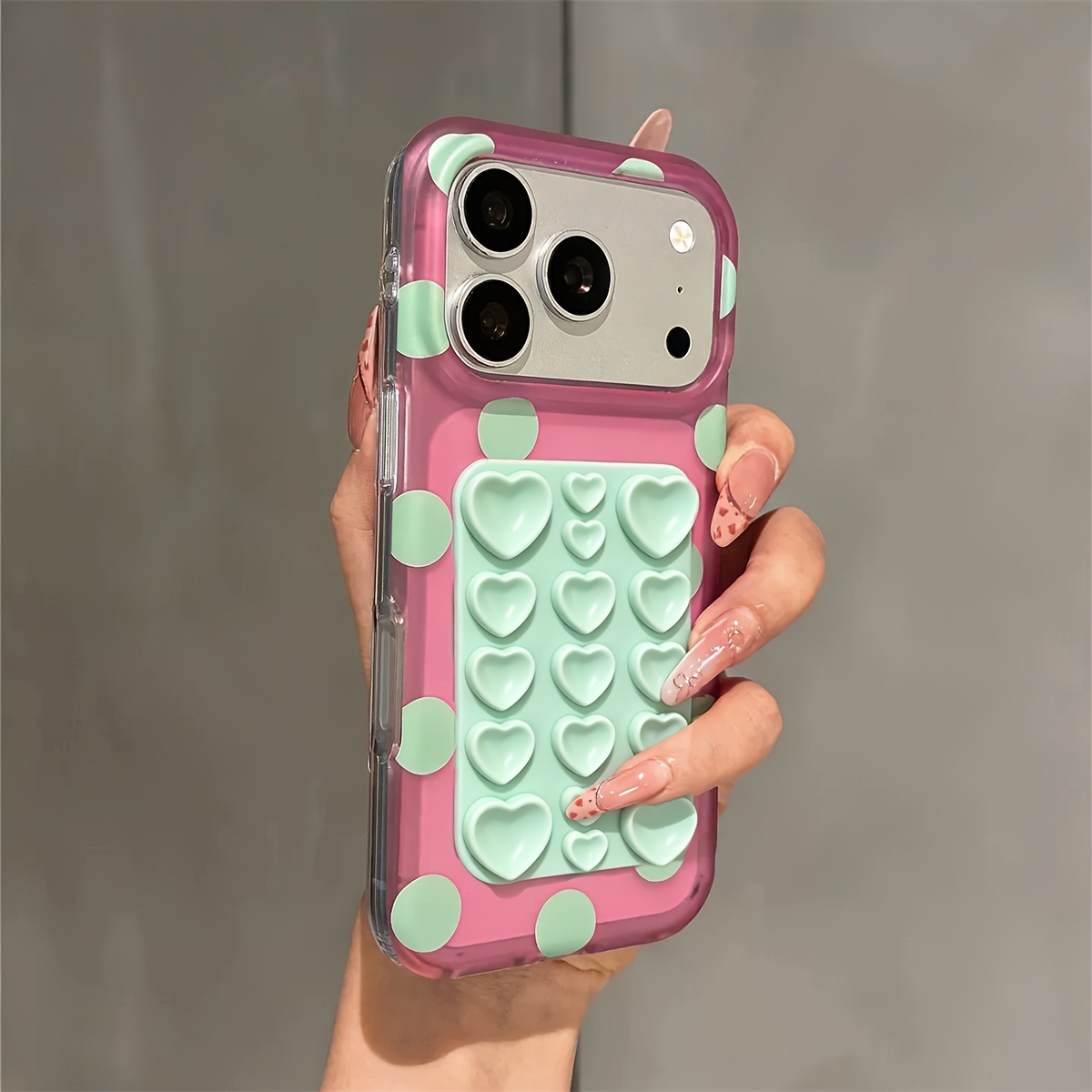 TEMU Phone Case: Simple Candy Color Polka Dot Love Heart Suction Cup Sticker Phone Case For Iphone 18 Pro Max 18 Pro 17 Pro Max 17 Pro 17 16 Pro 15