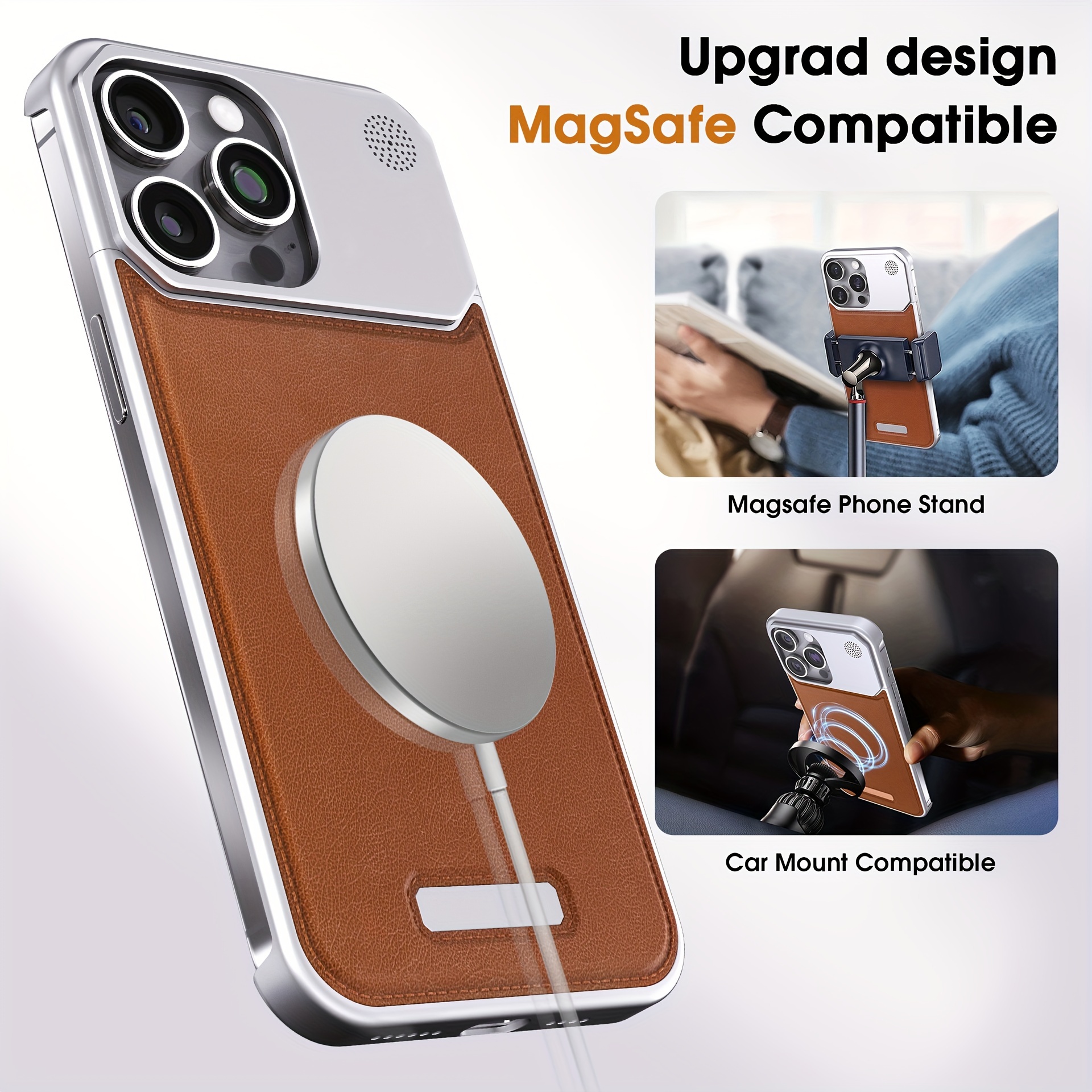 Suitable for Iphone 15 Pro Max, with Magnetic Suction Function, Built-In Aromatherapy Aluminum Alloy Leather Protective Cover,  Mobile Phone Case_voghion.com